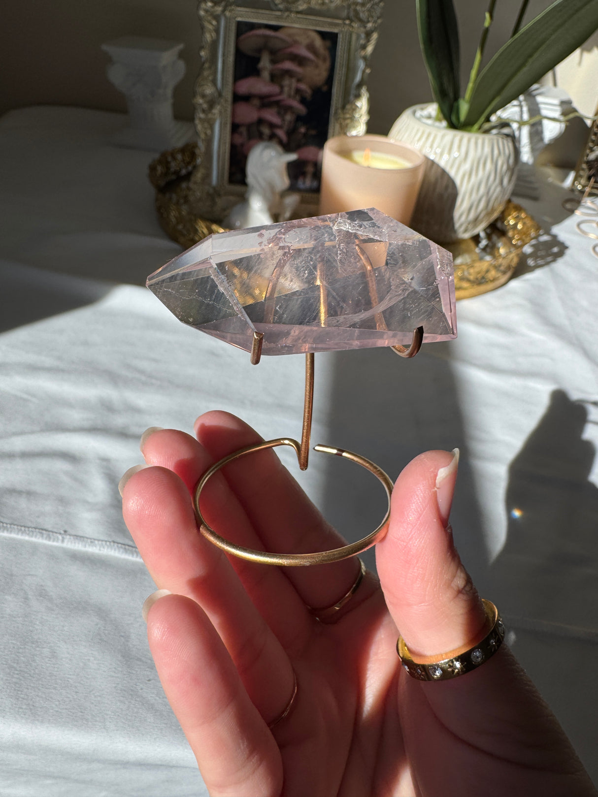 Gemmy Rose Quartz Free Form with Stand