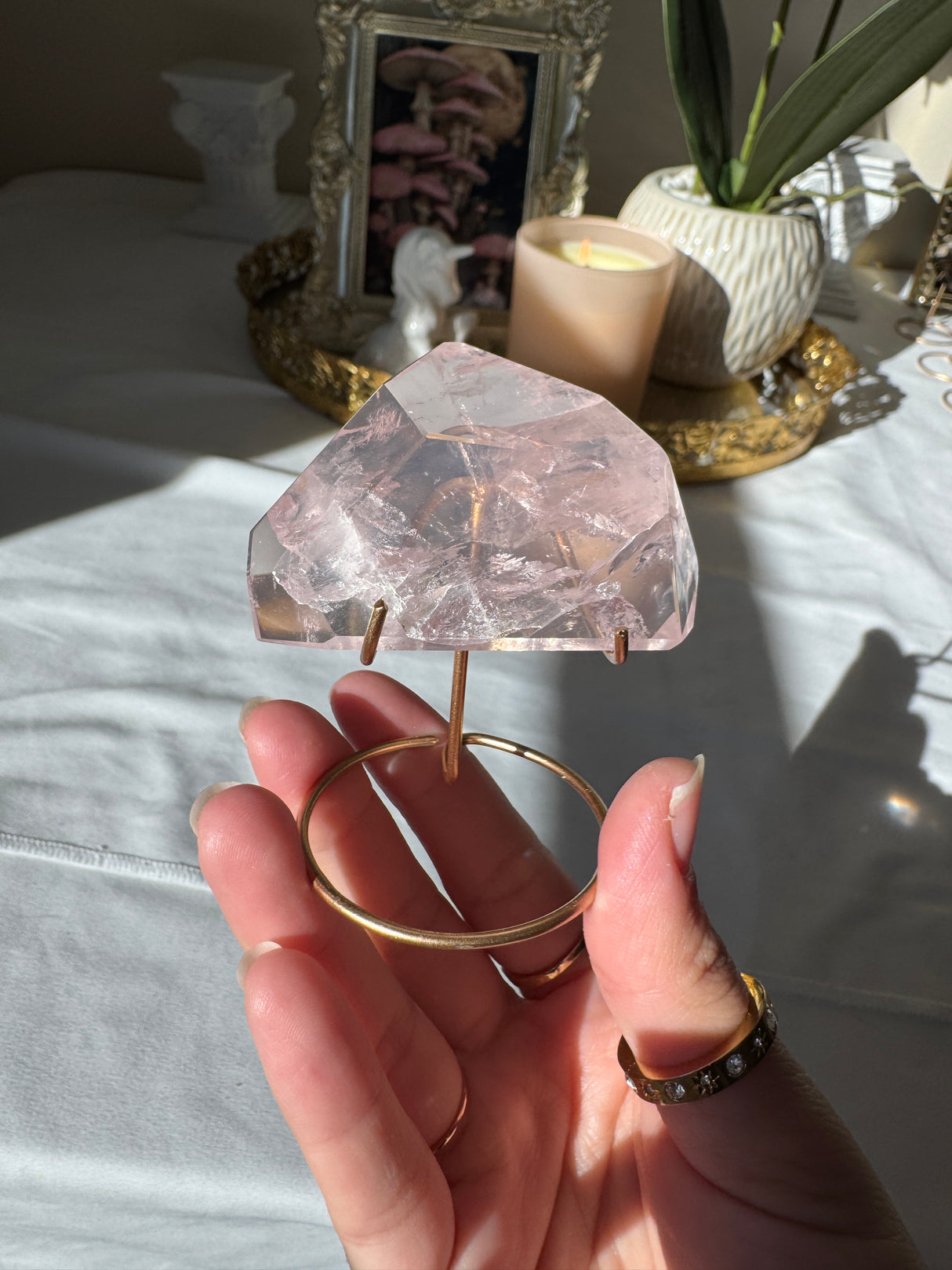 Gemmy Rose Quartz Free Form with Stand