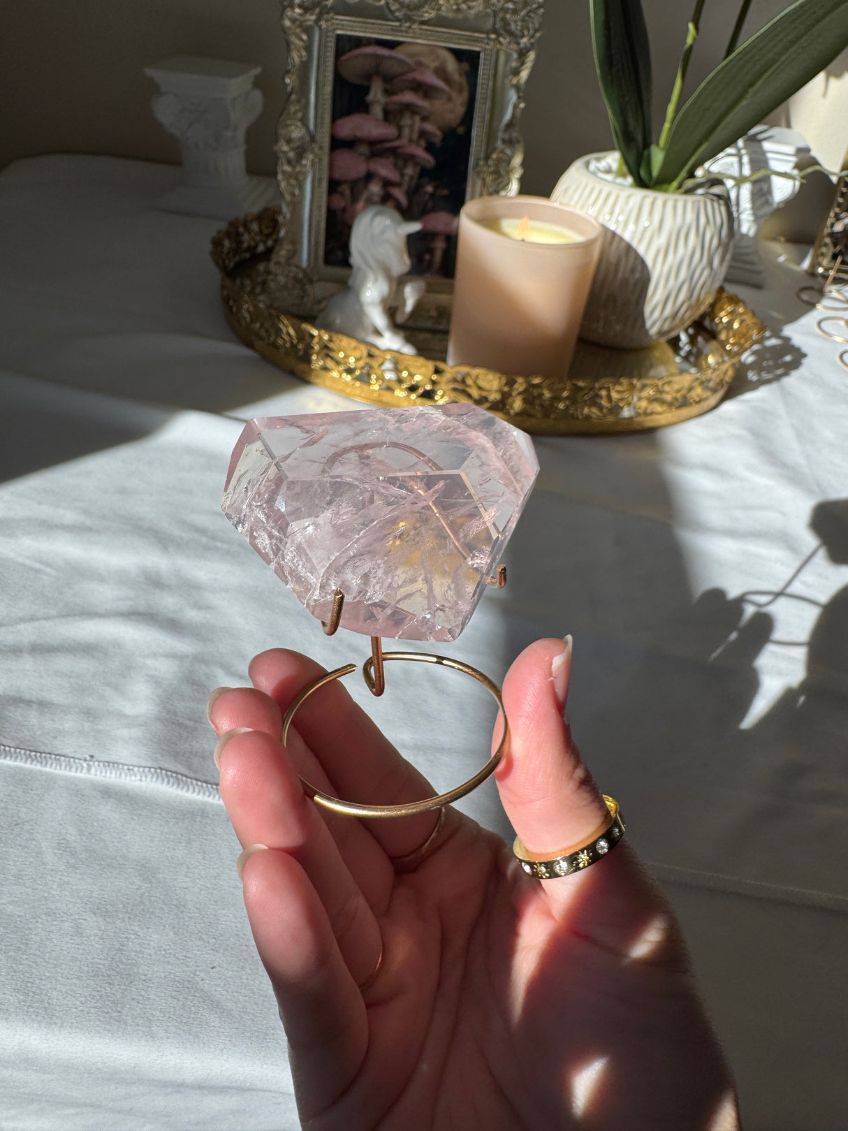 Gemmy Rose Quartz Free Form with Stand