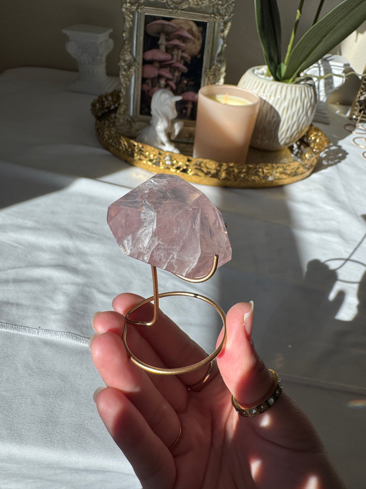 Gemmy Rose Quartz Free Form with Stand