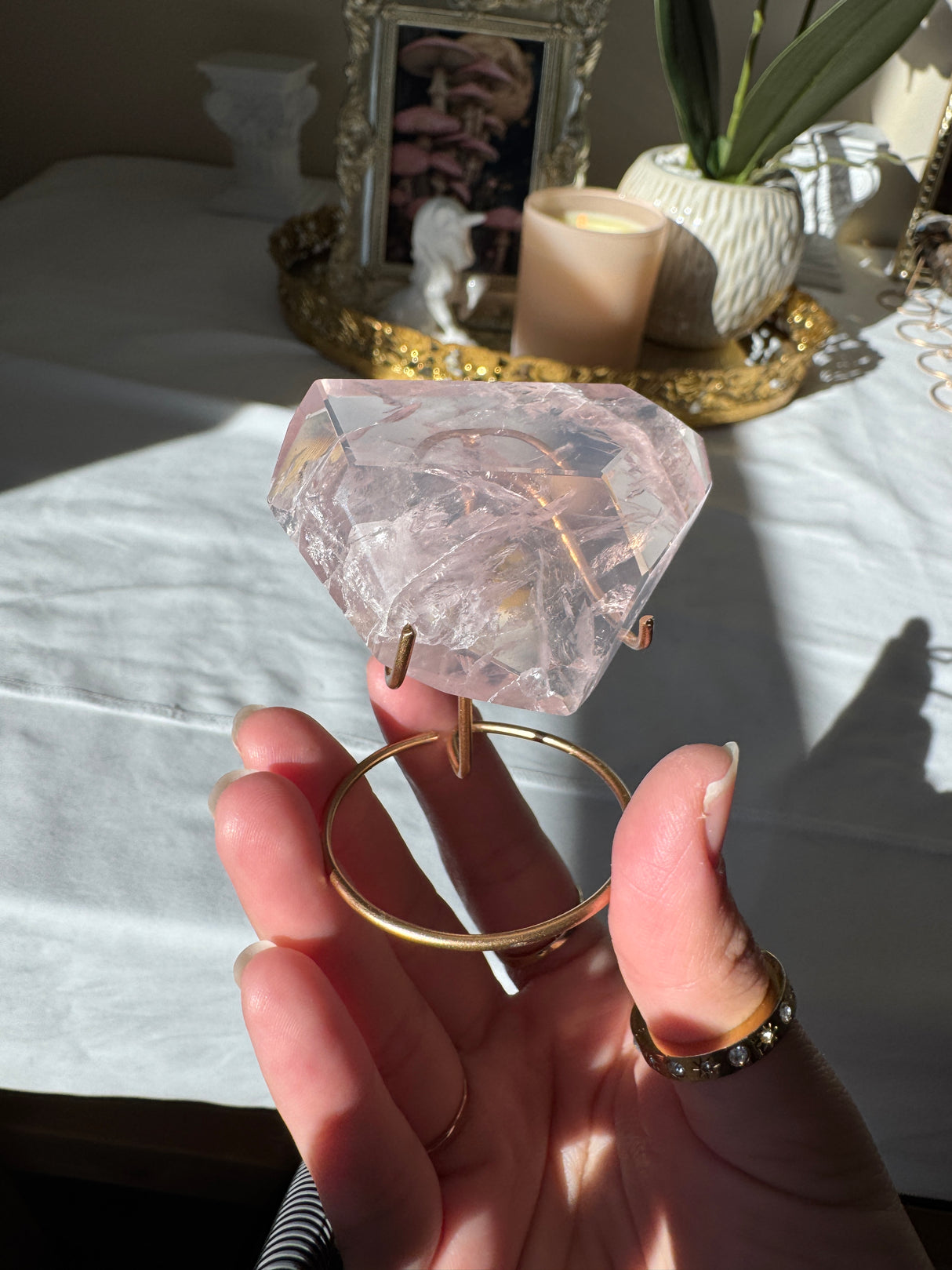 Gemmy Rose Quartz Free Form with Stand