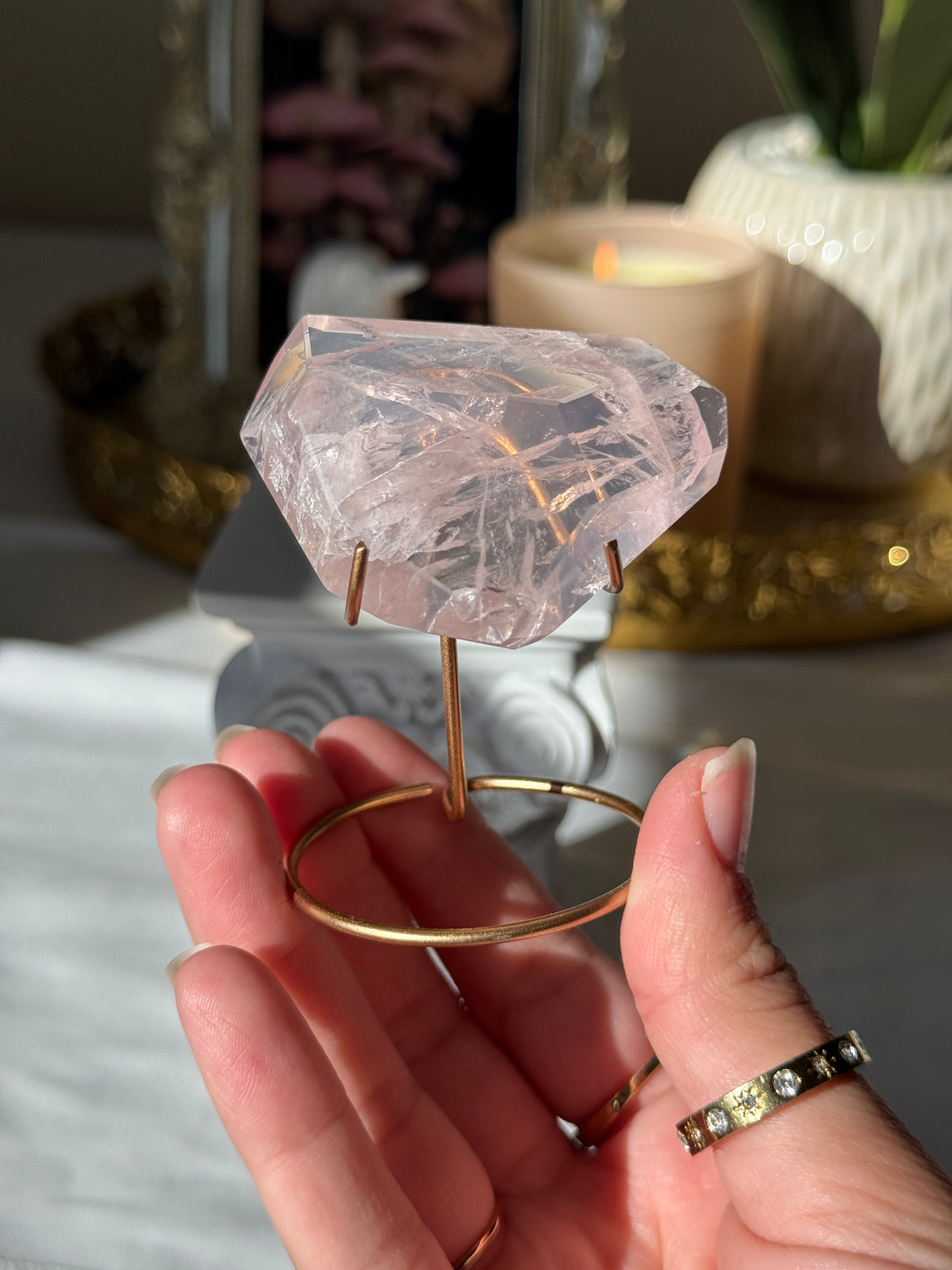 Gemmy Rose Quartz Free Form with Stand