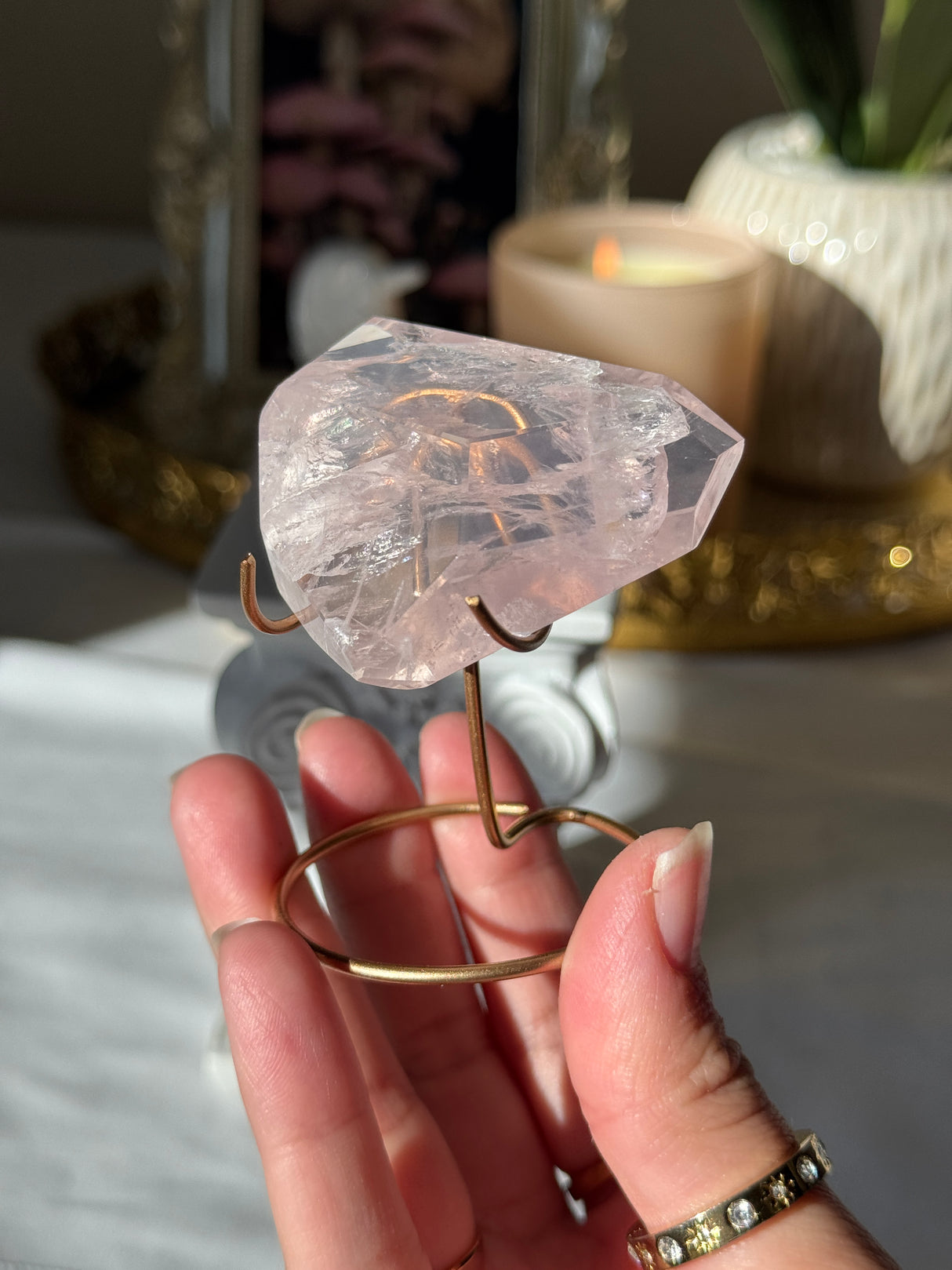 Gemmy Rose Quartz Free Form with Stand