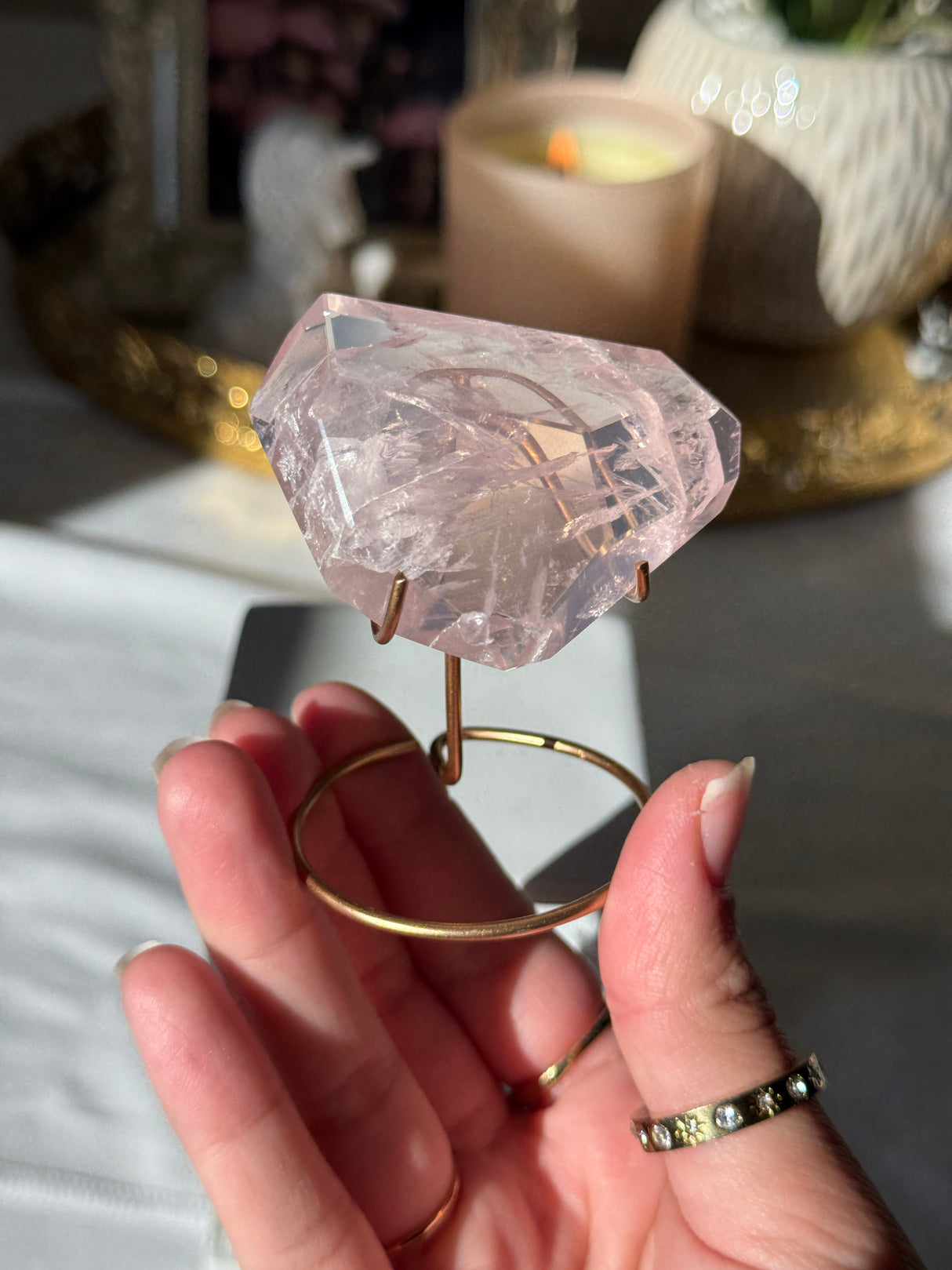 Gemmy Rose Quartz Free Form with Stand