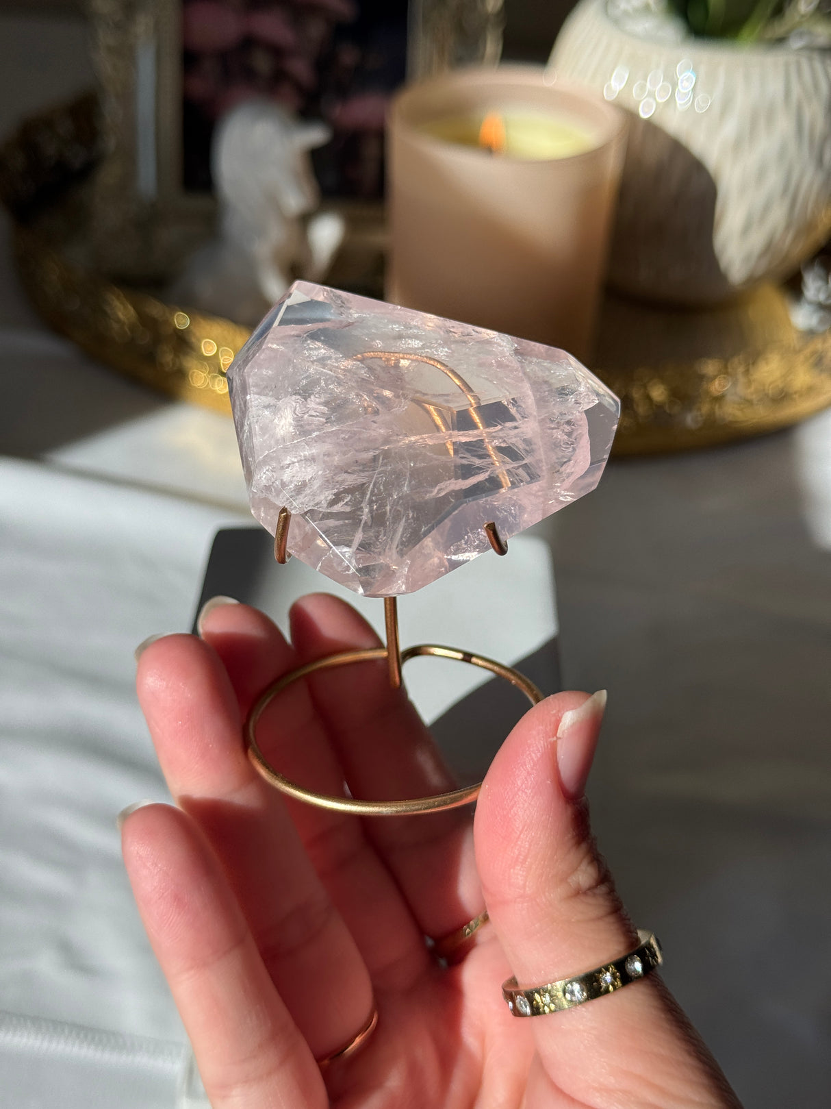 Gemmy Rose Quartz Free Form with Stand