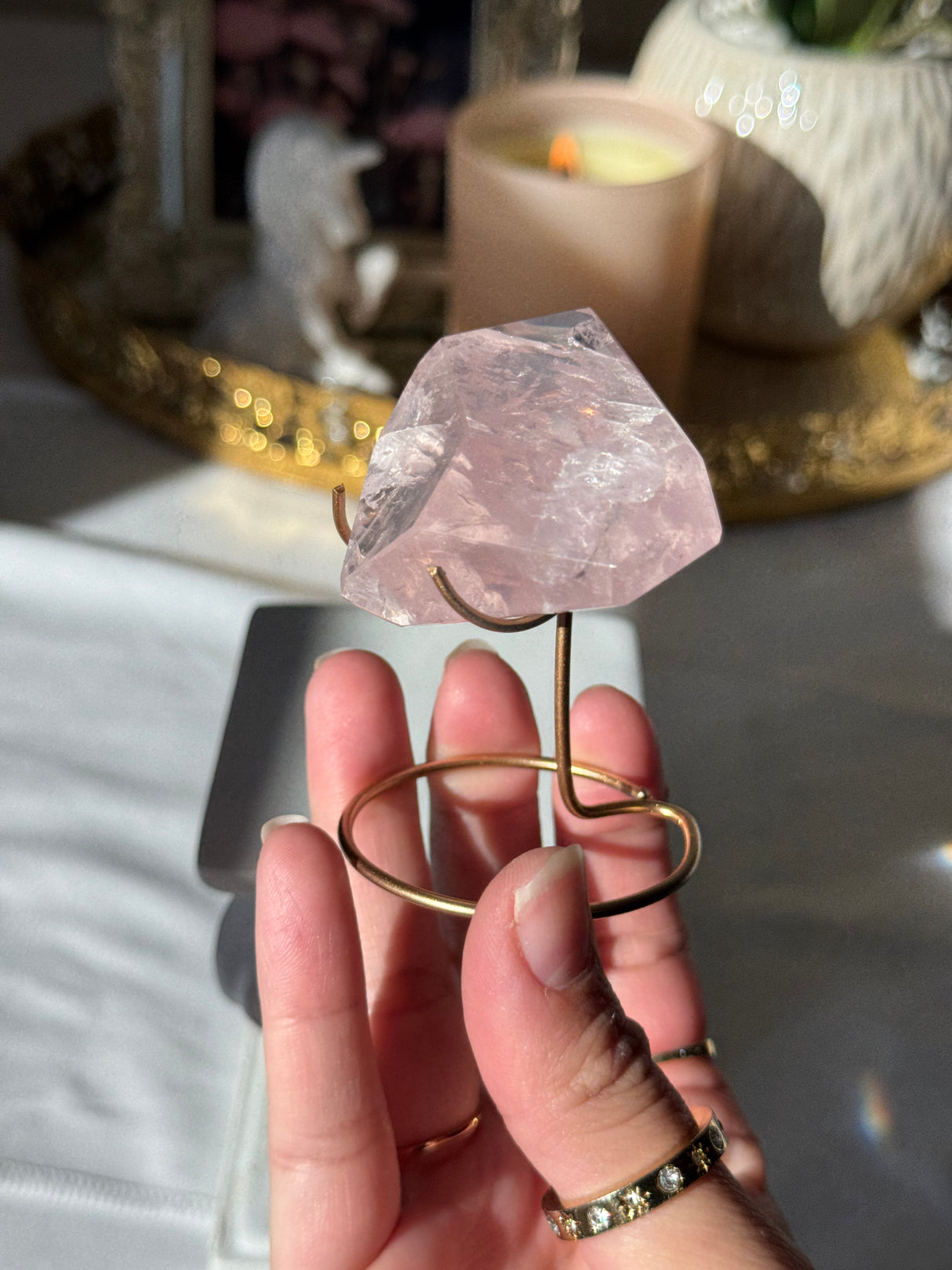 Gemmy Rose Quartz Free Form with Stand