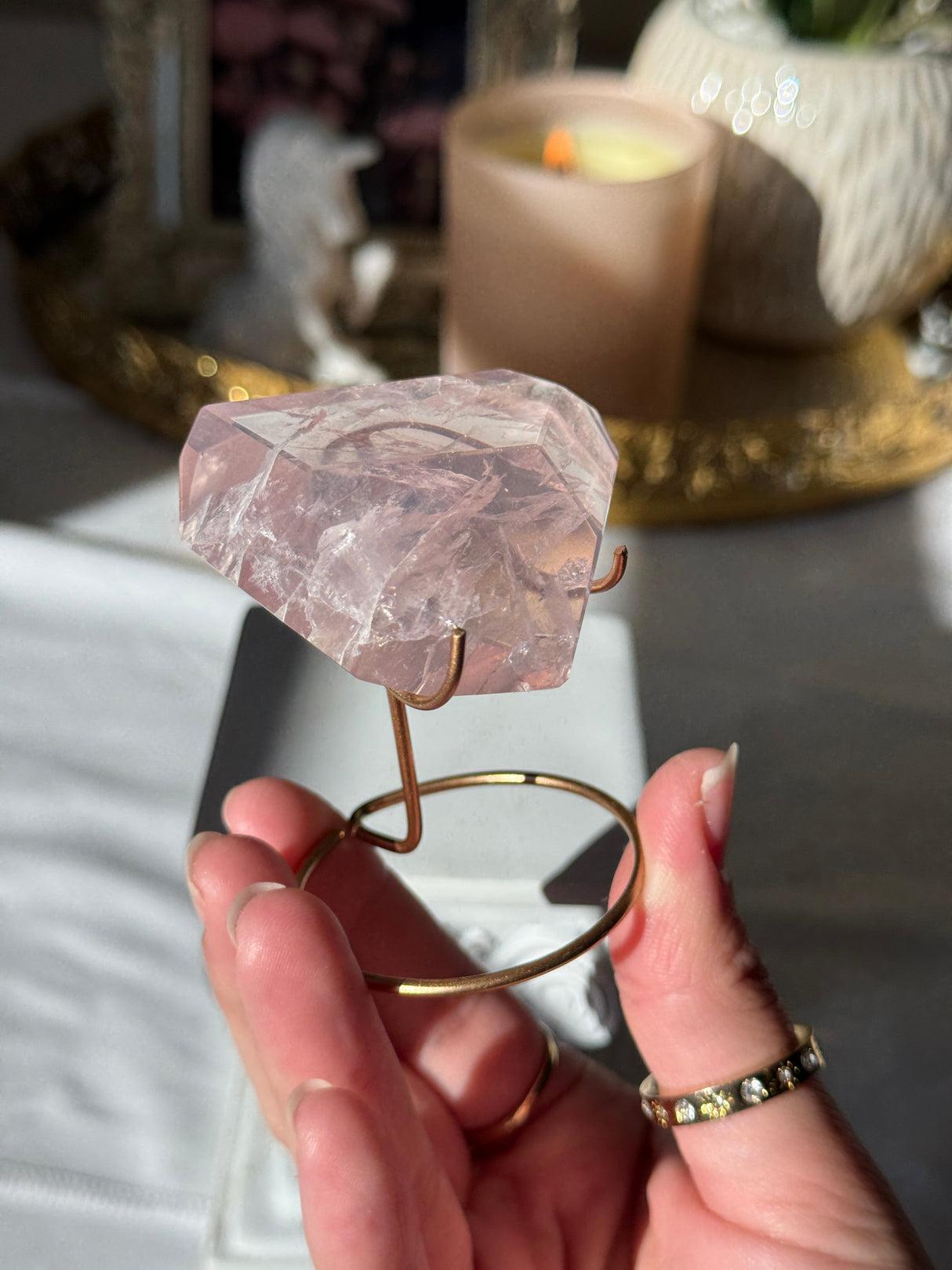 Gemmy Rose Quartz Free Form with Stand