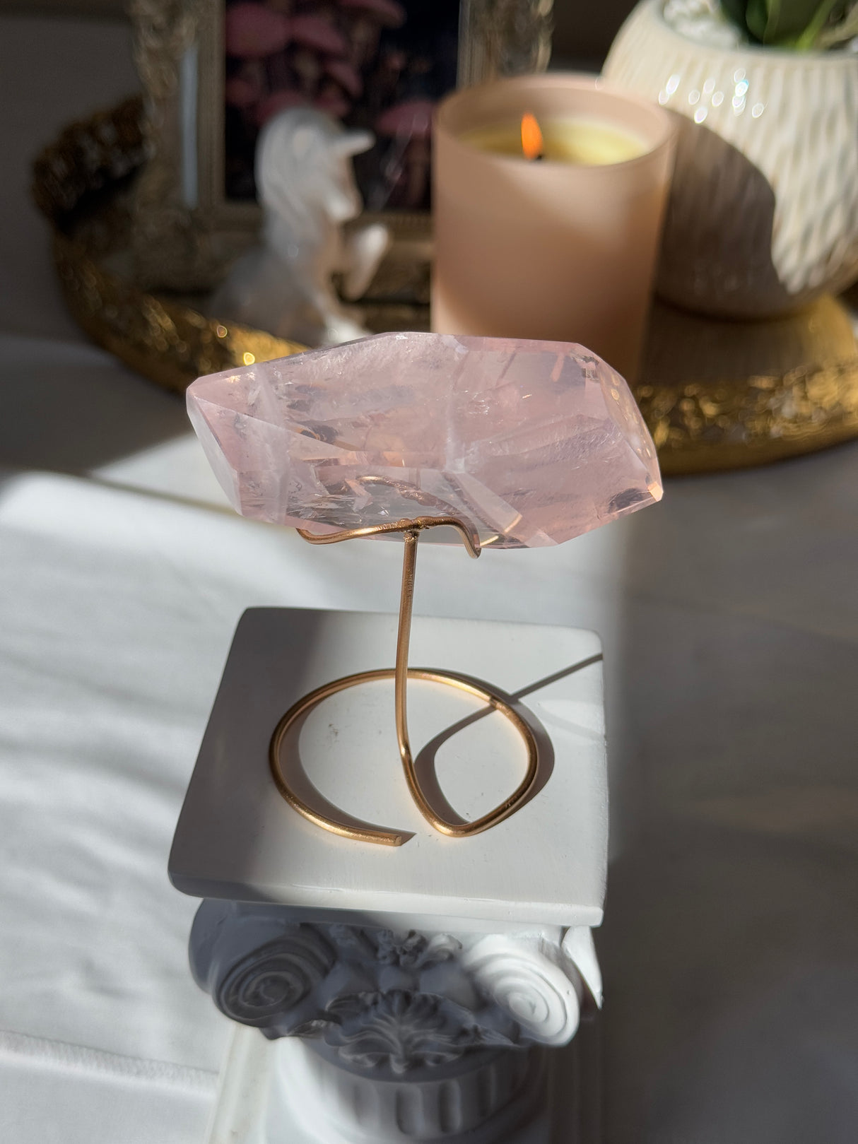 Gemmy Rose Quartz Free Form with Stand