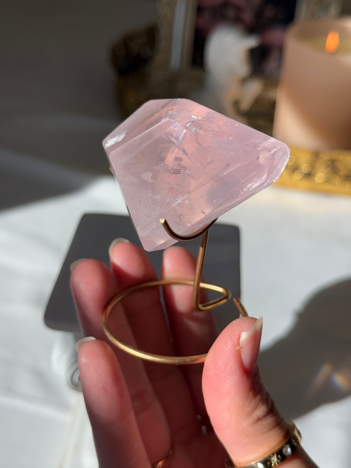 Gemmy Rose Quartz Free Form with Stand