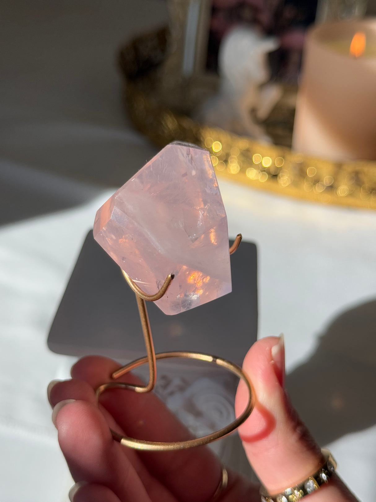 Gemmy Rose Quartz Free Form with Stand