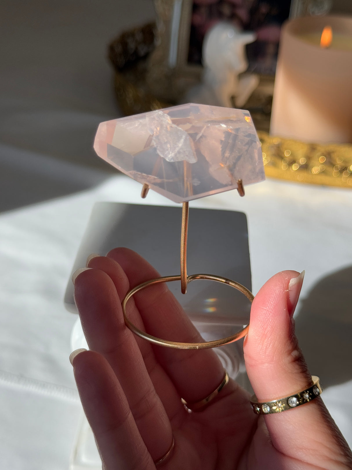 Gemmy Rose Quartz Free Form with Stand