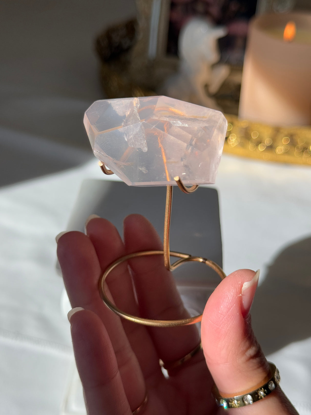 Gemmy Rose Quartz Free Form with Stand