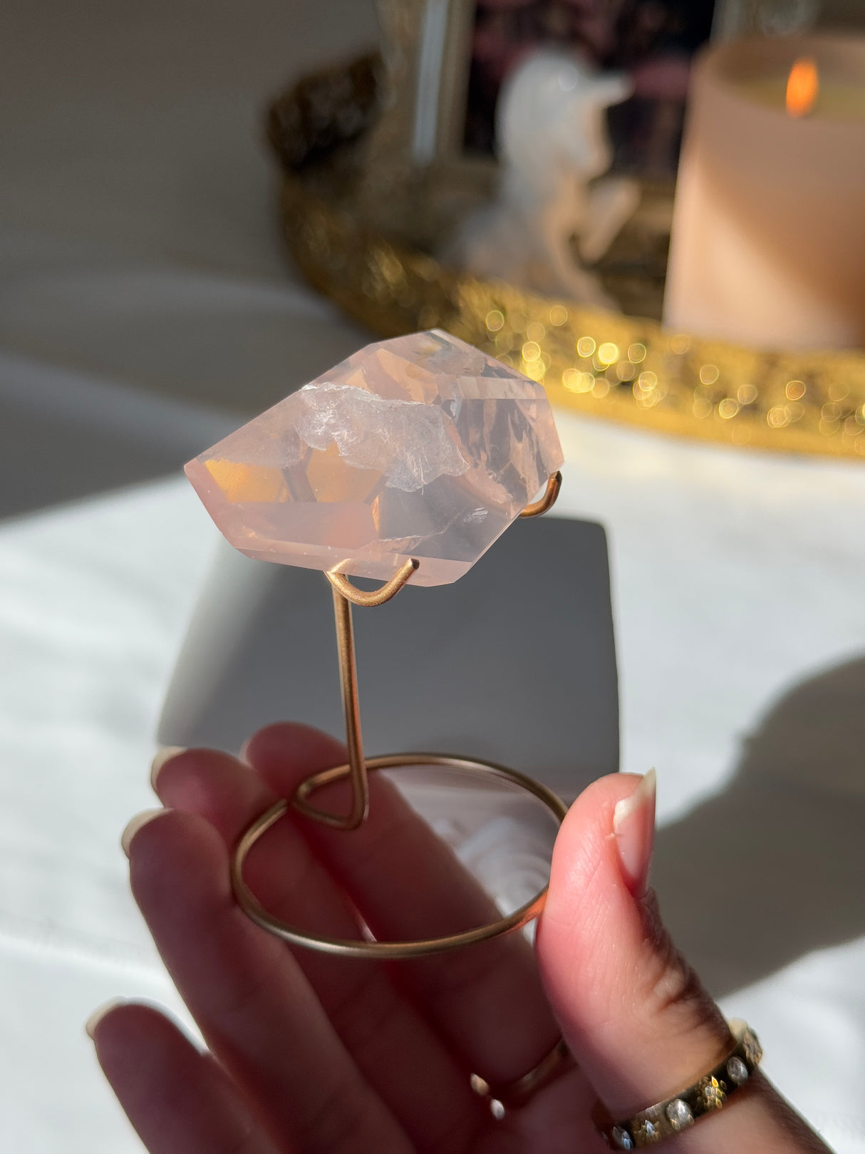 Gemmy Rose Quartz Free Form with Stand