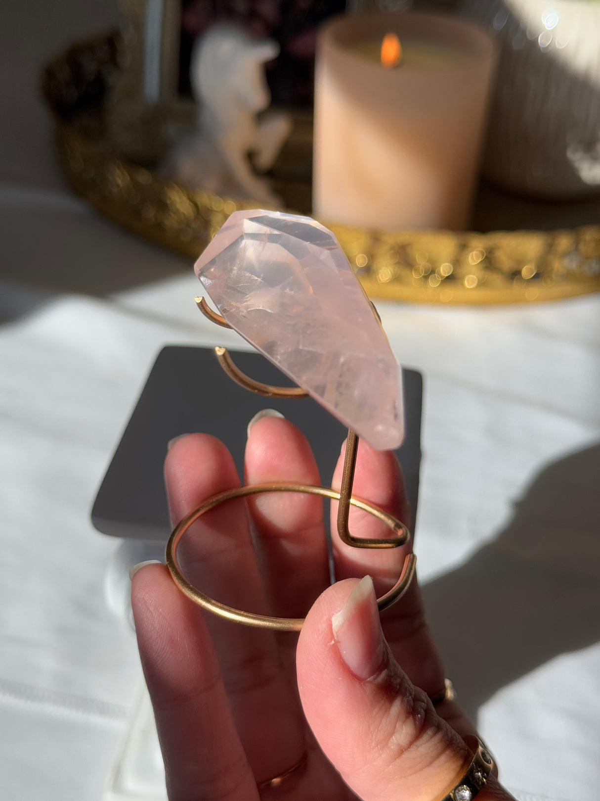 Gemmy Rose Quartz Free Form with Stand