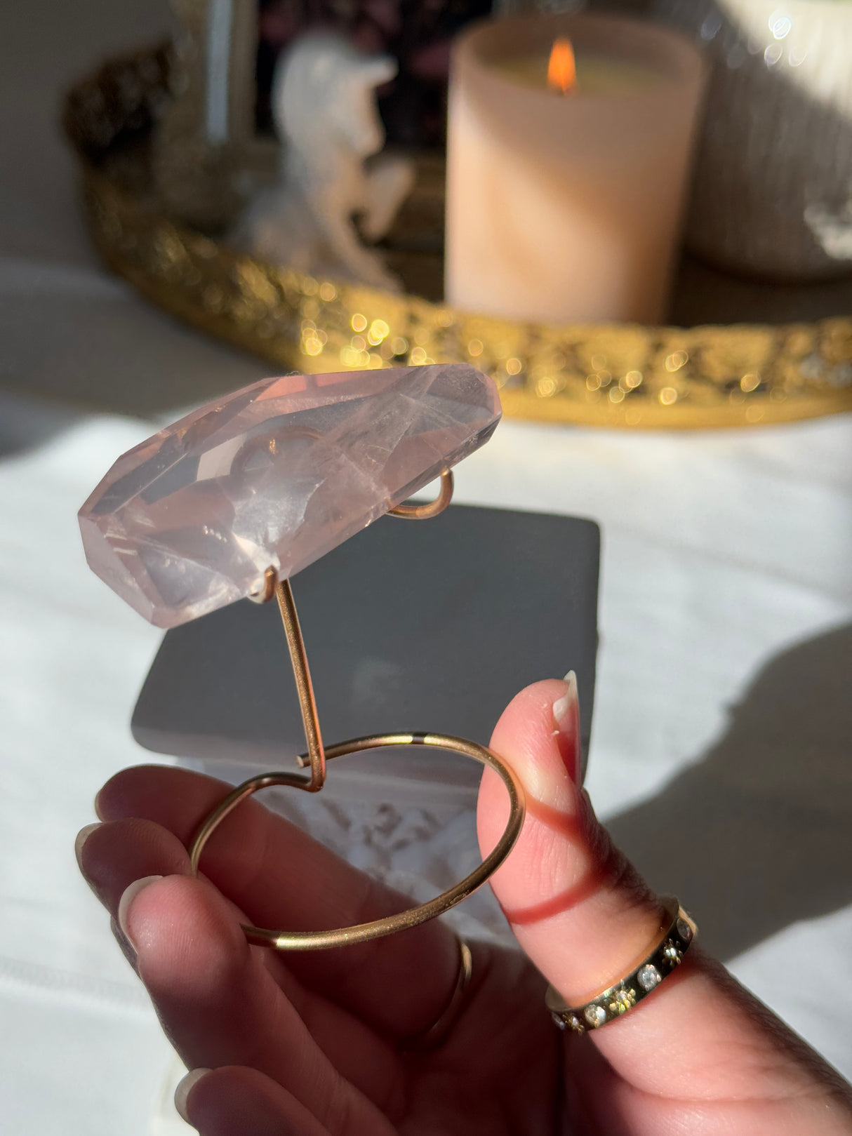 Gemmy Rose Quartz Free Form with Stand