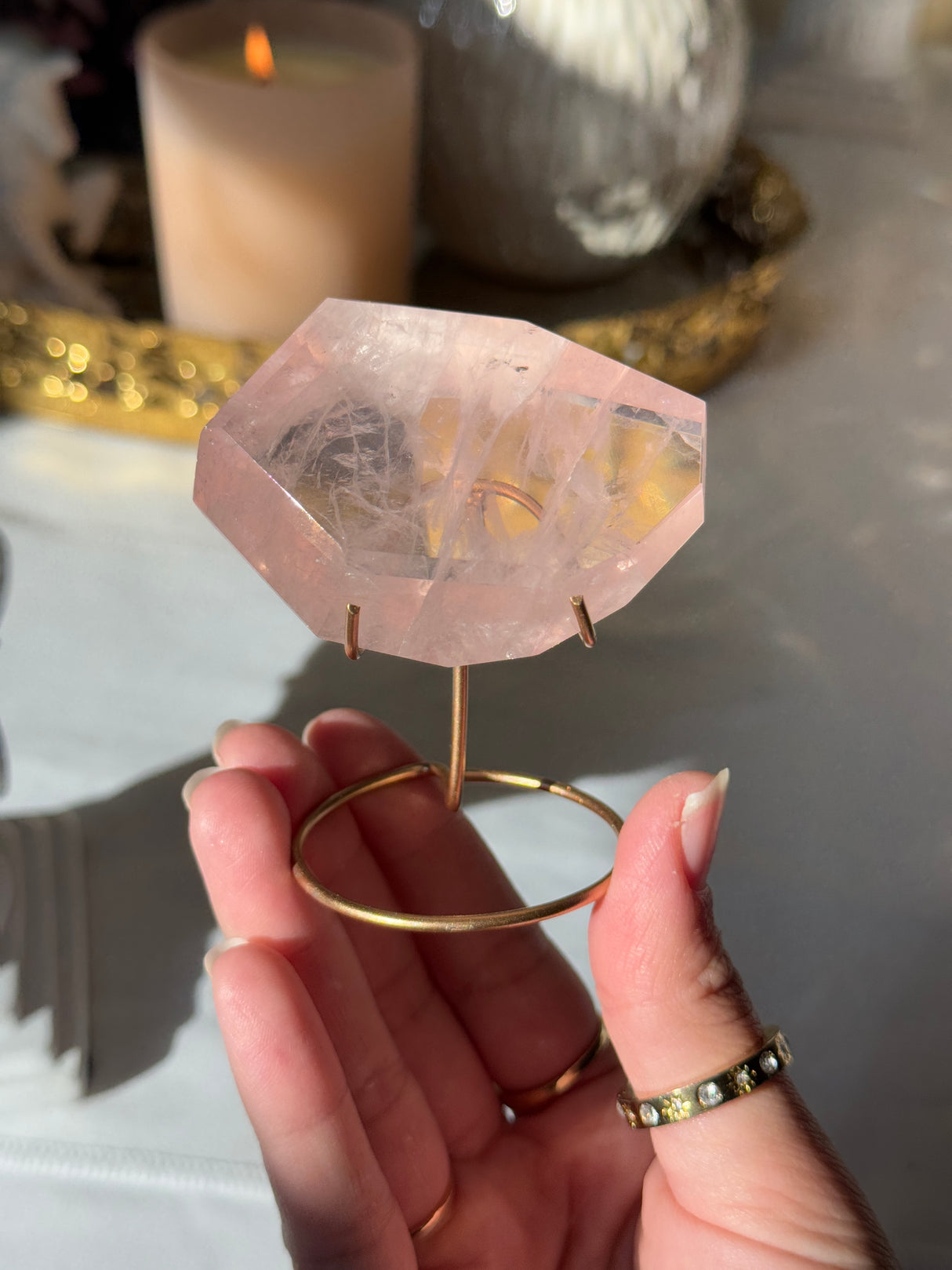 Gemmy Rose Quartz Free Form with Stand