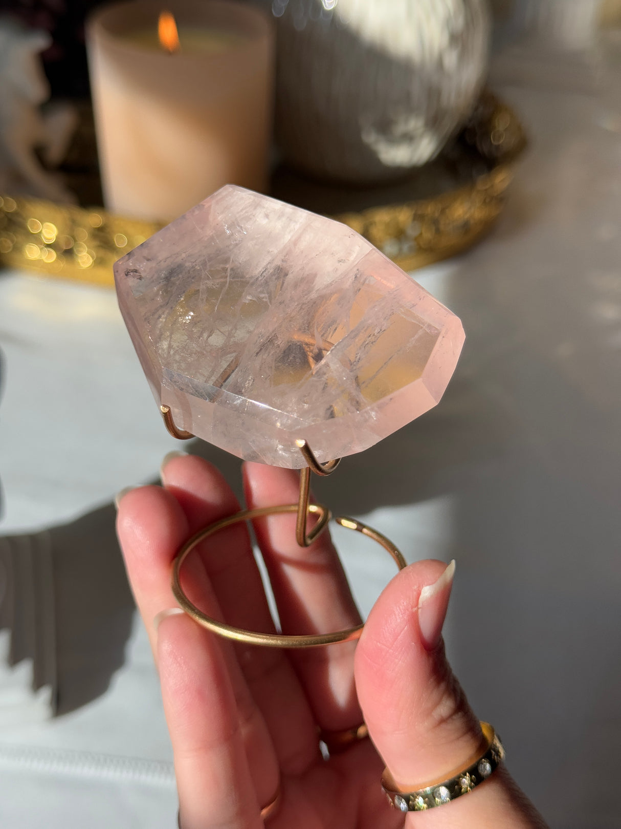 Gemmy Rose Quartz Free Form with Stand