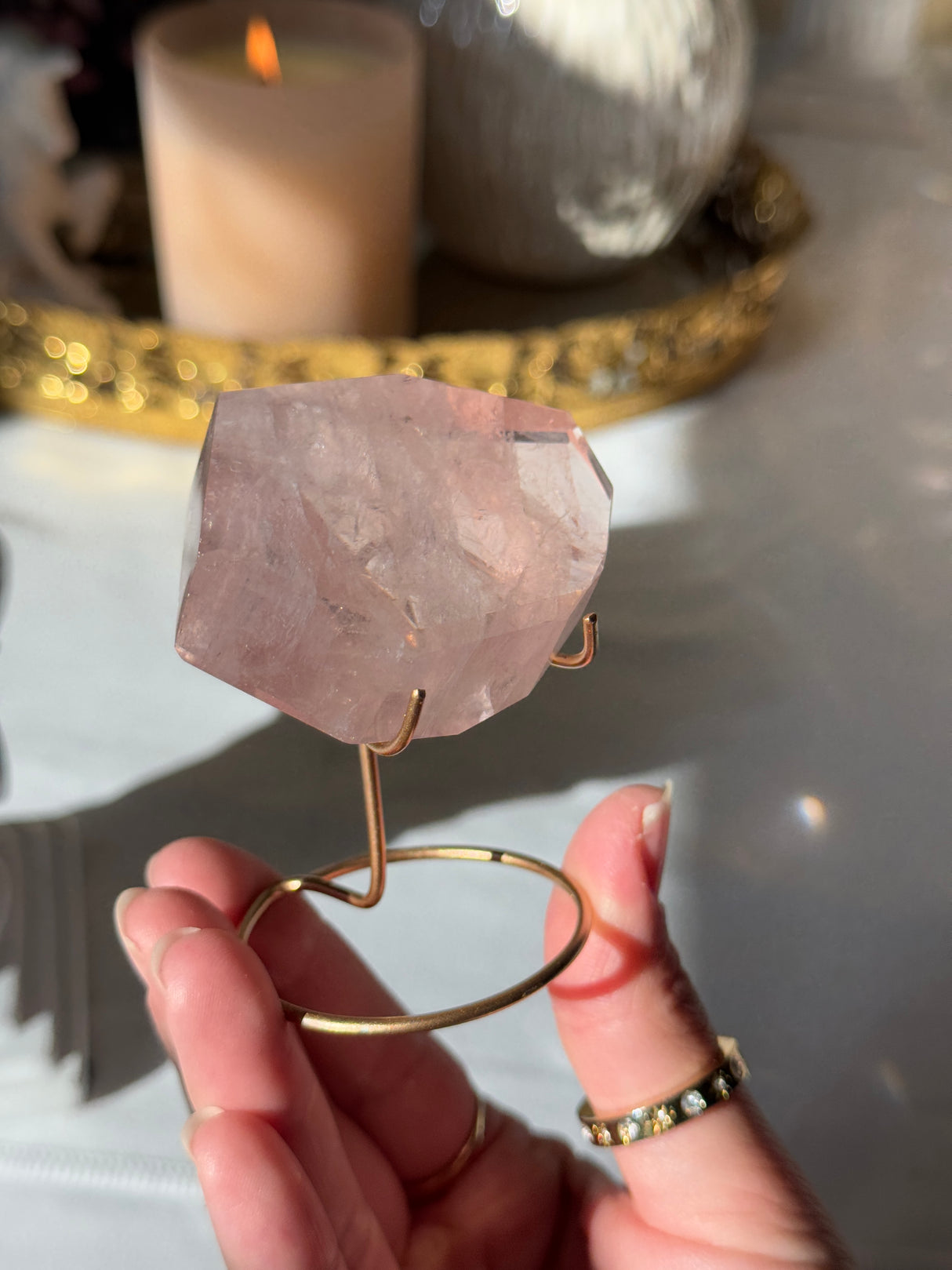 Gemmy Rose Quartz Free Form with Stand