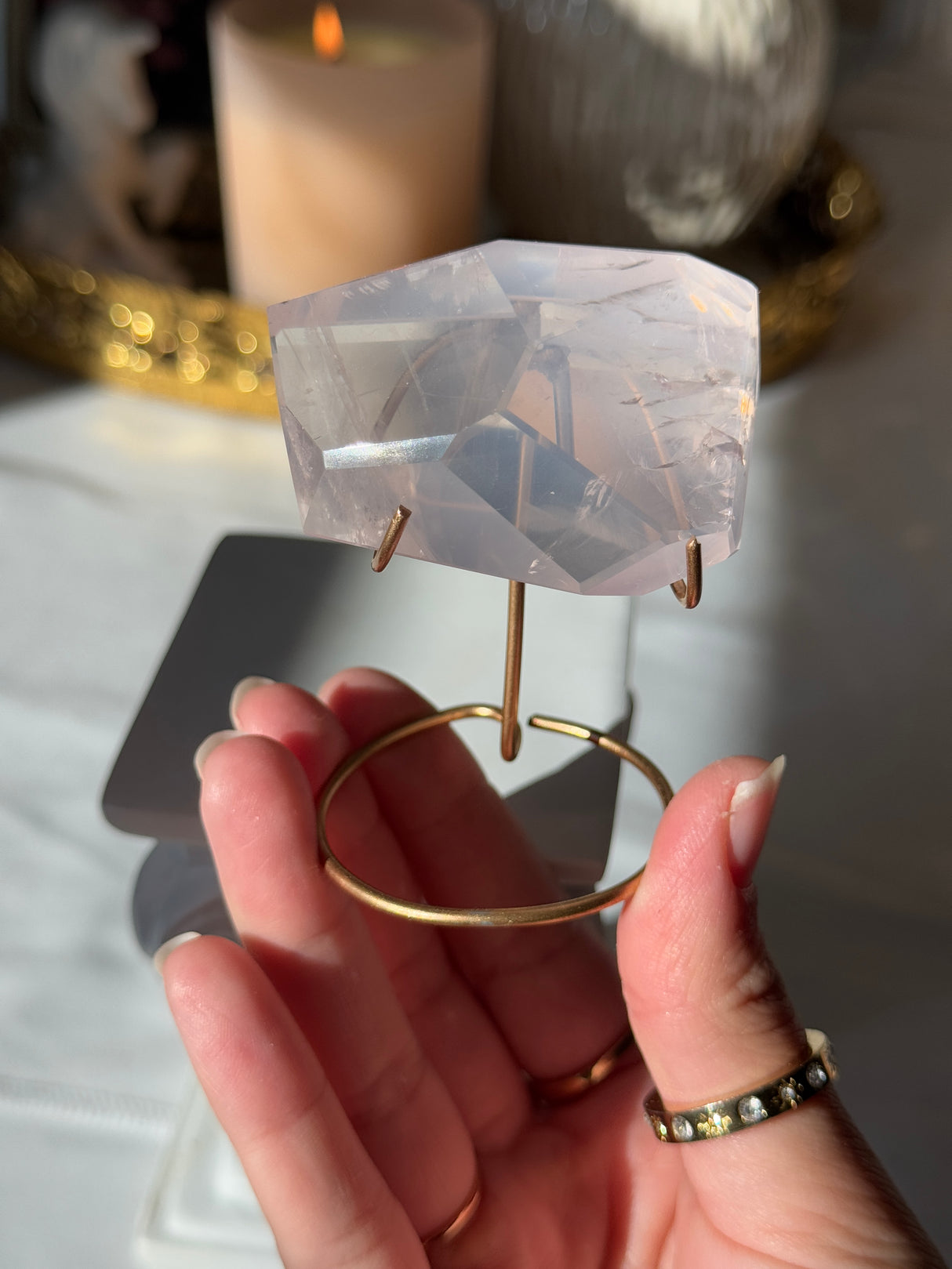 Gemmy Rose Quartz Free Form with Stand