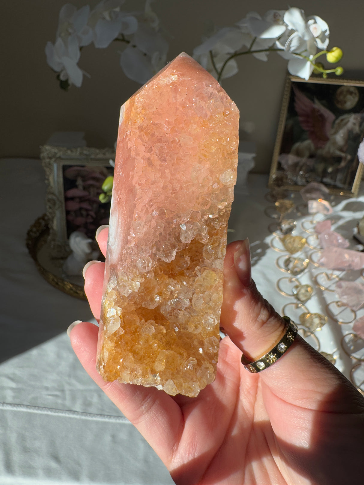 Peachy Pink Amethyst Tower