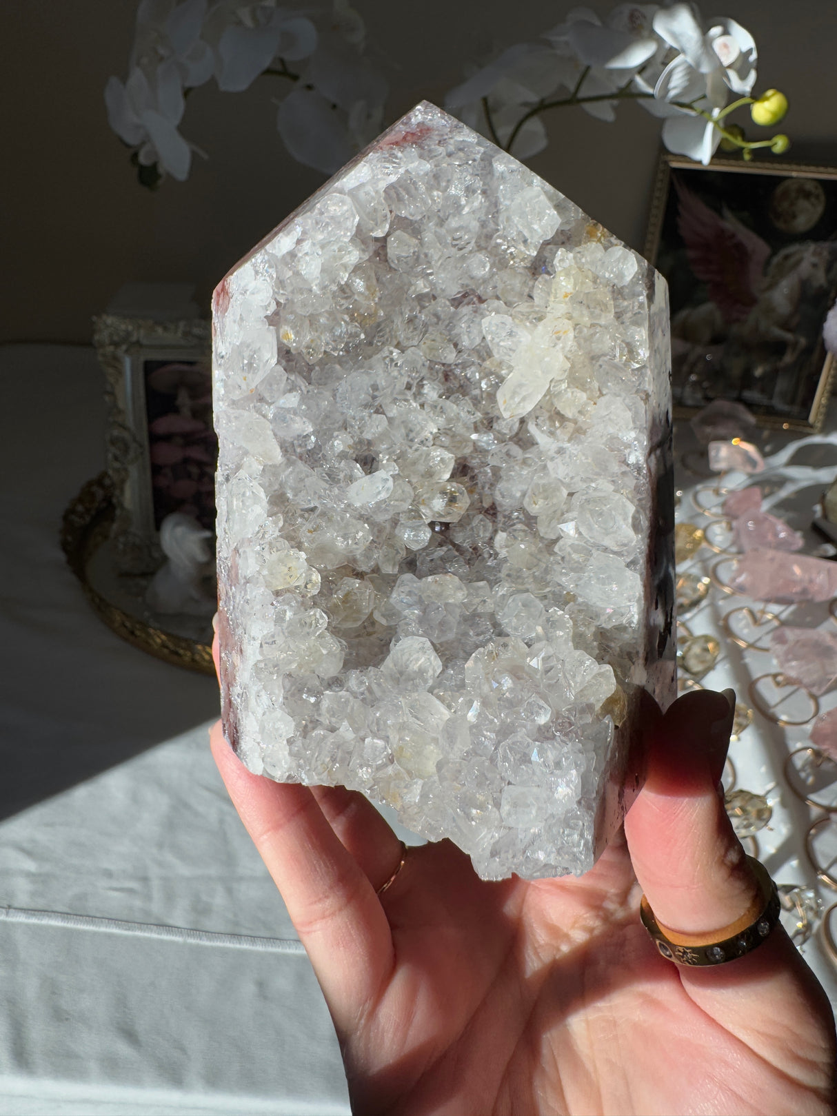 Pink Amethyst Tower with Quartz Points