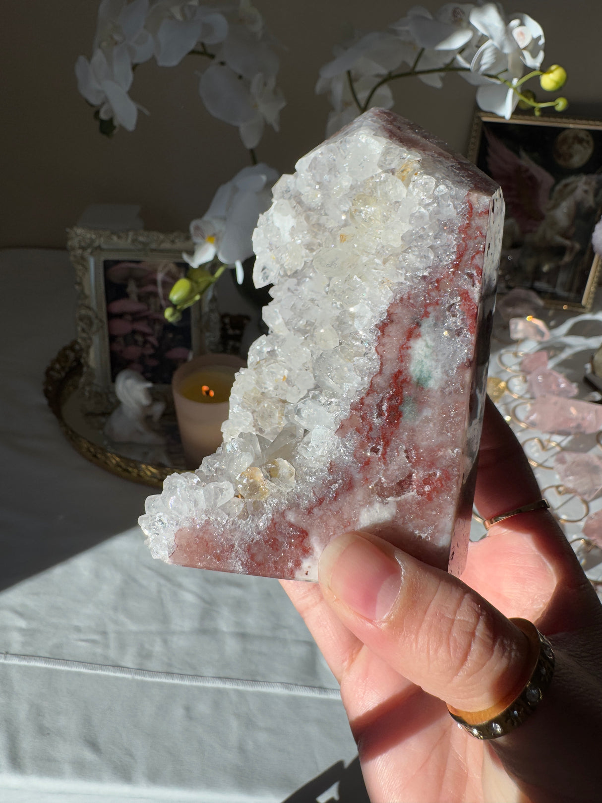 Pink Amethyst Tower with Quartz Points