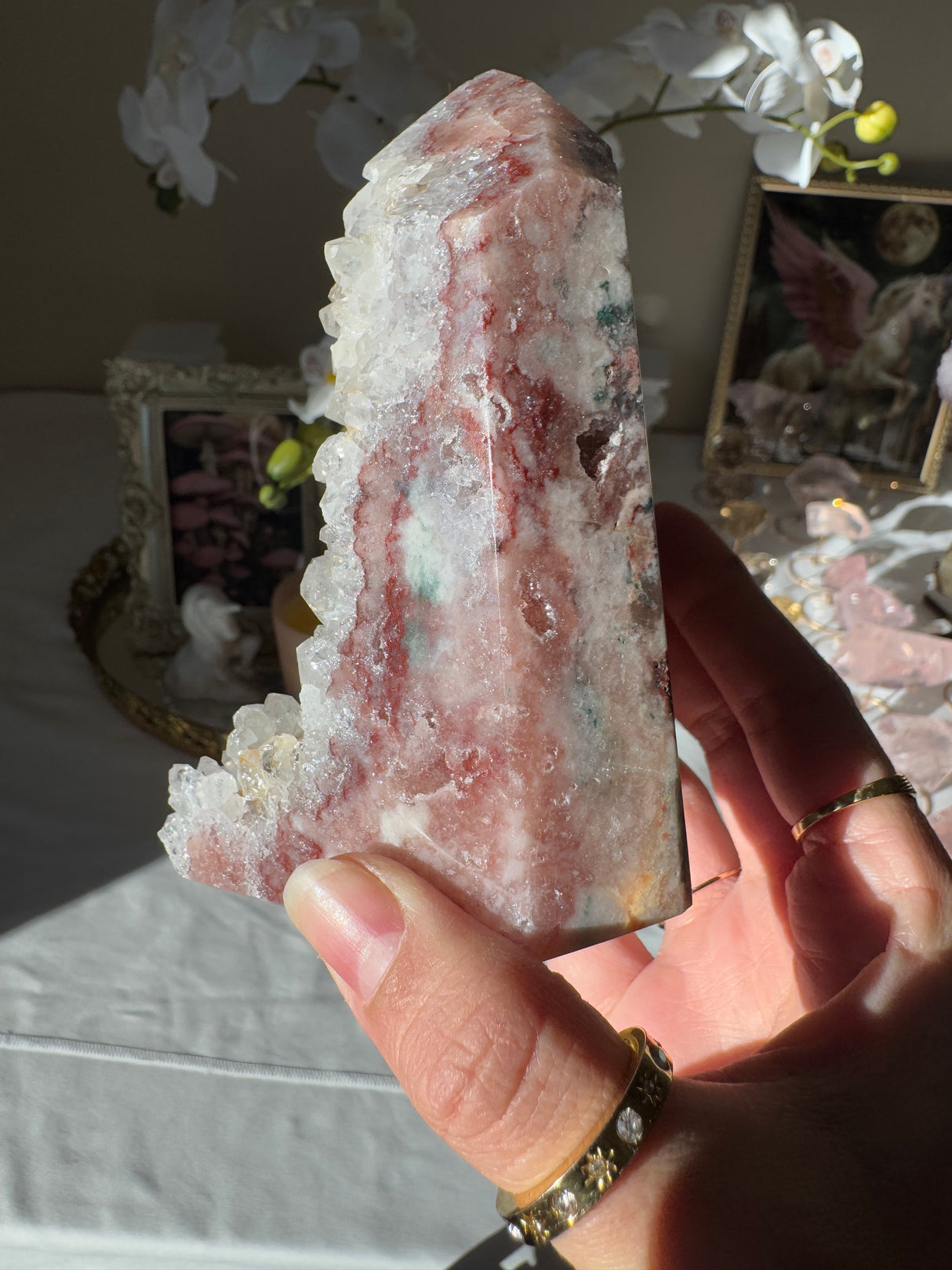 Pink Amethyst Tower with Quartz Points