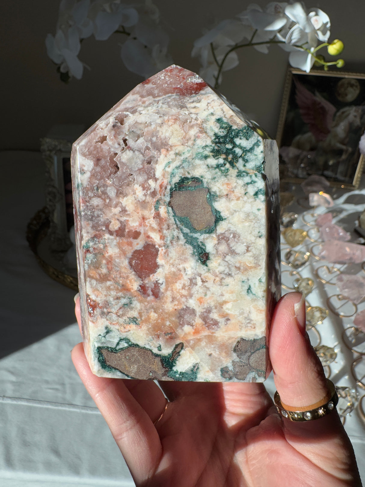 Pink Amethyst Tower with Quartz Points