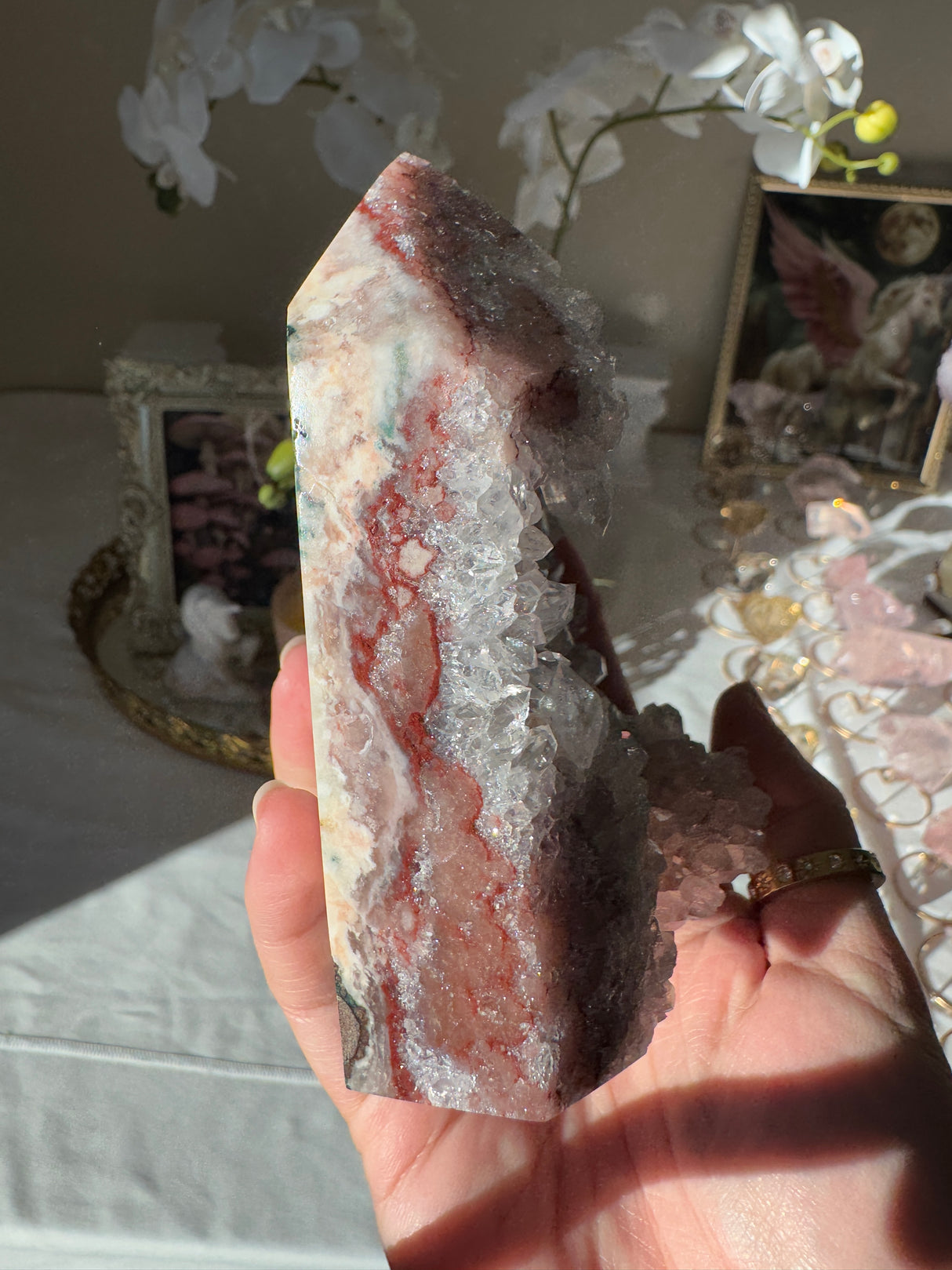 Pink Amethyst Tower with Quartz Points