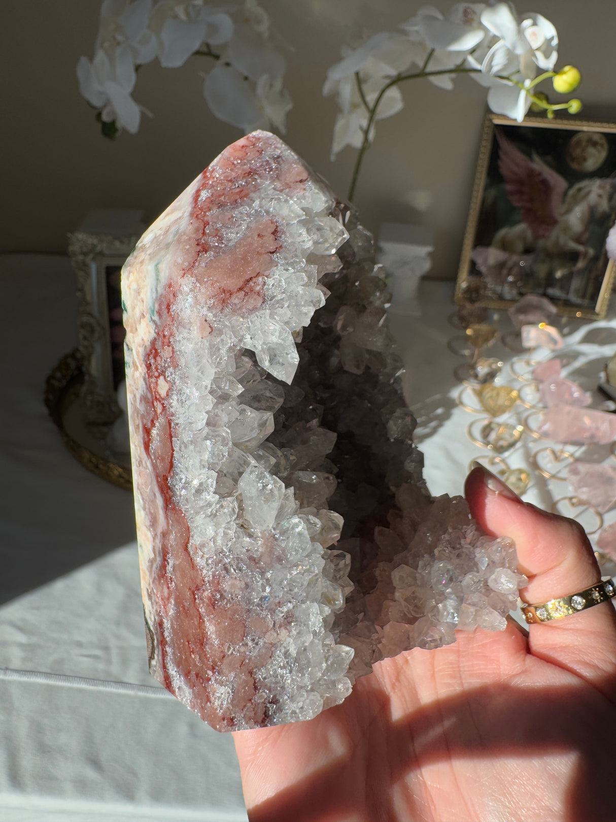 Pink Amethyst Tower with Quartz Points