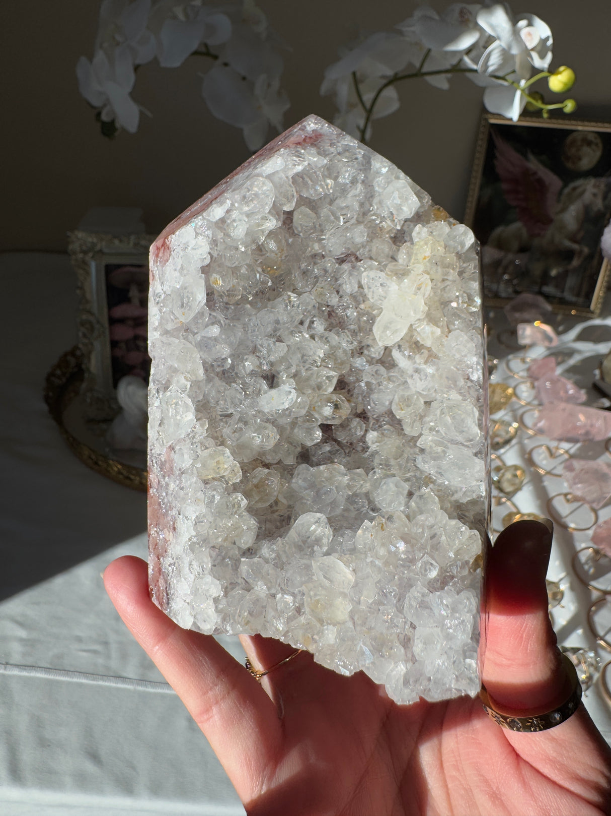 Pink Amethyst Tower with Quartz Points