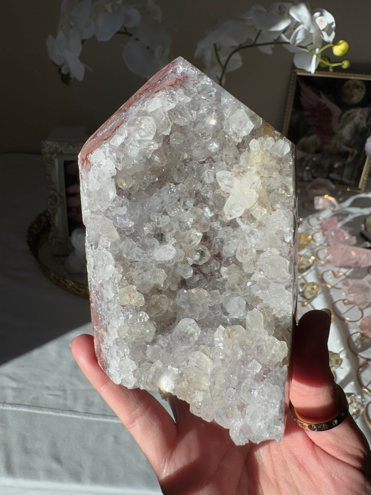 Pink Amethyst Tower with Quartz Points