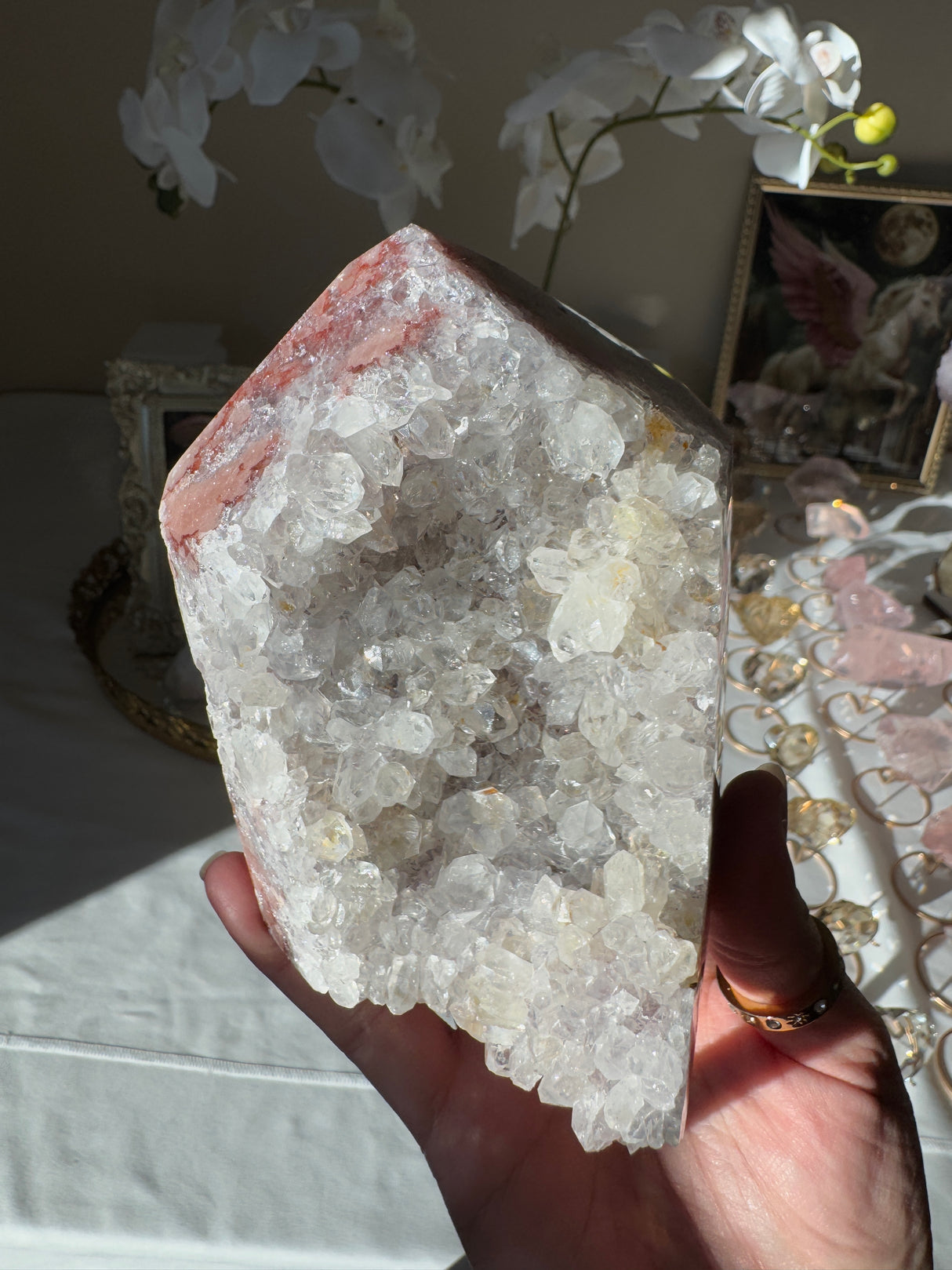 Pink Amethyst Tower with Quartz Points