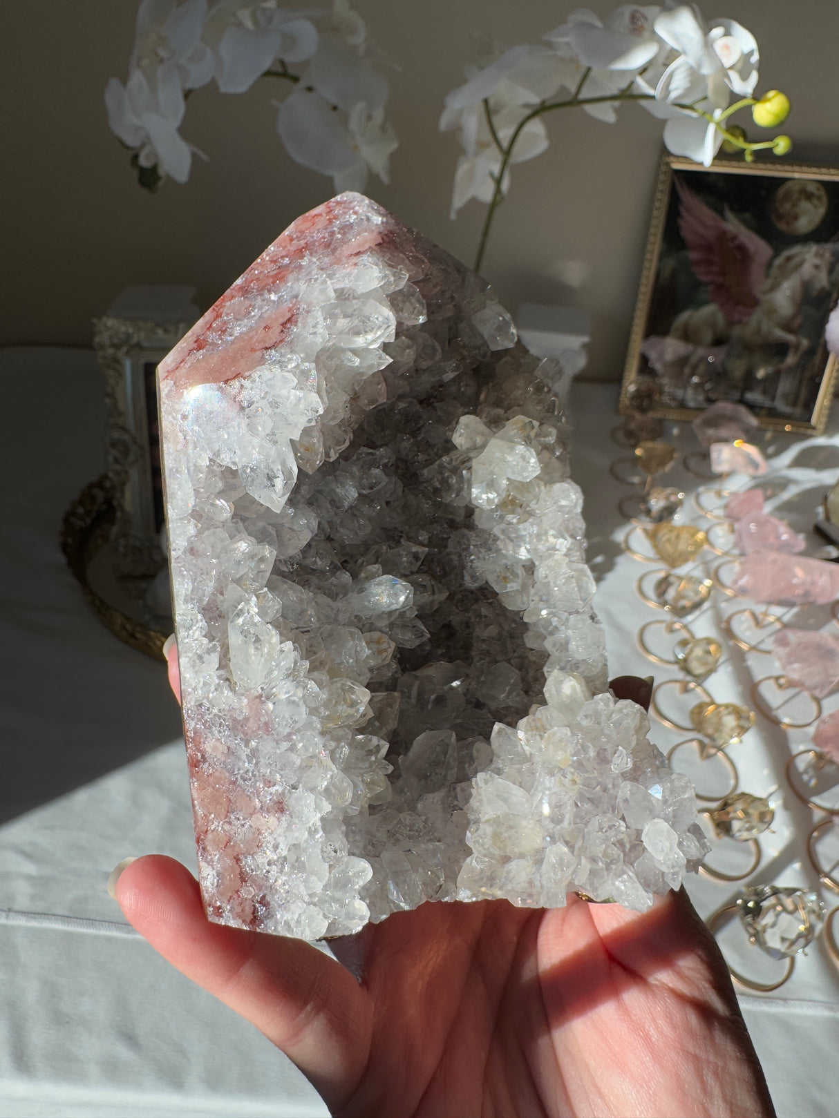 Pink Amethyst Tower with Quartz Points