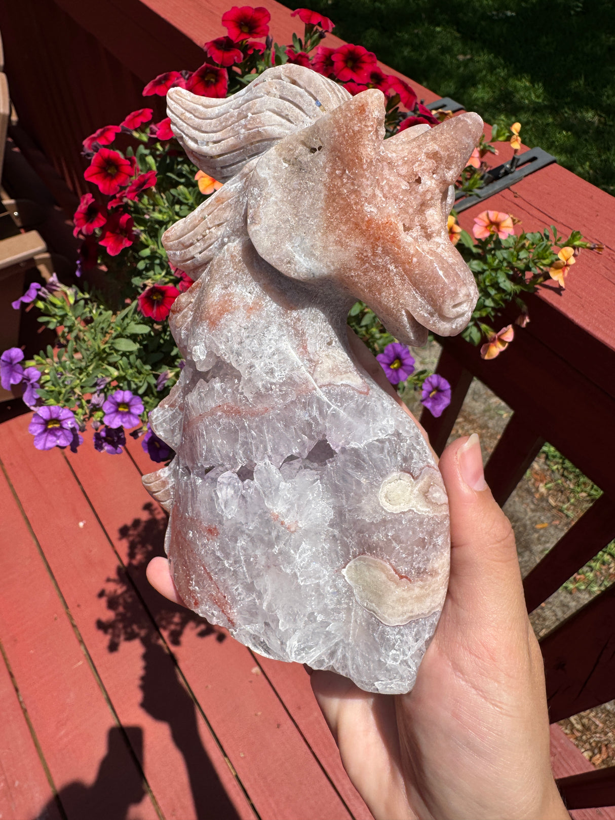 Druzy Pink Amethyst Unicorn with Light Amethyst