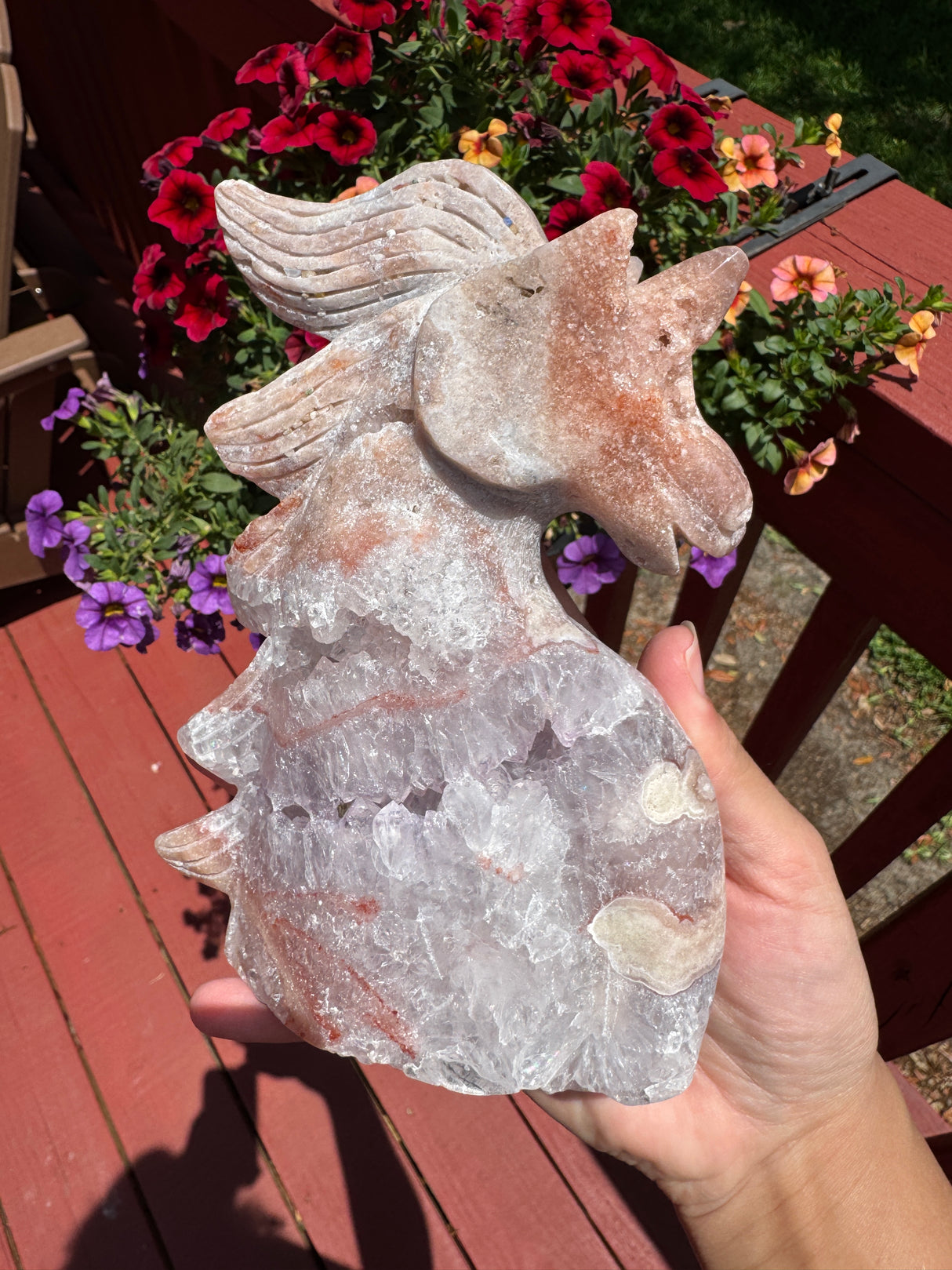 Druzy Pink Amethyst Unicorn with Light Amethyst