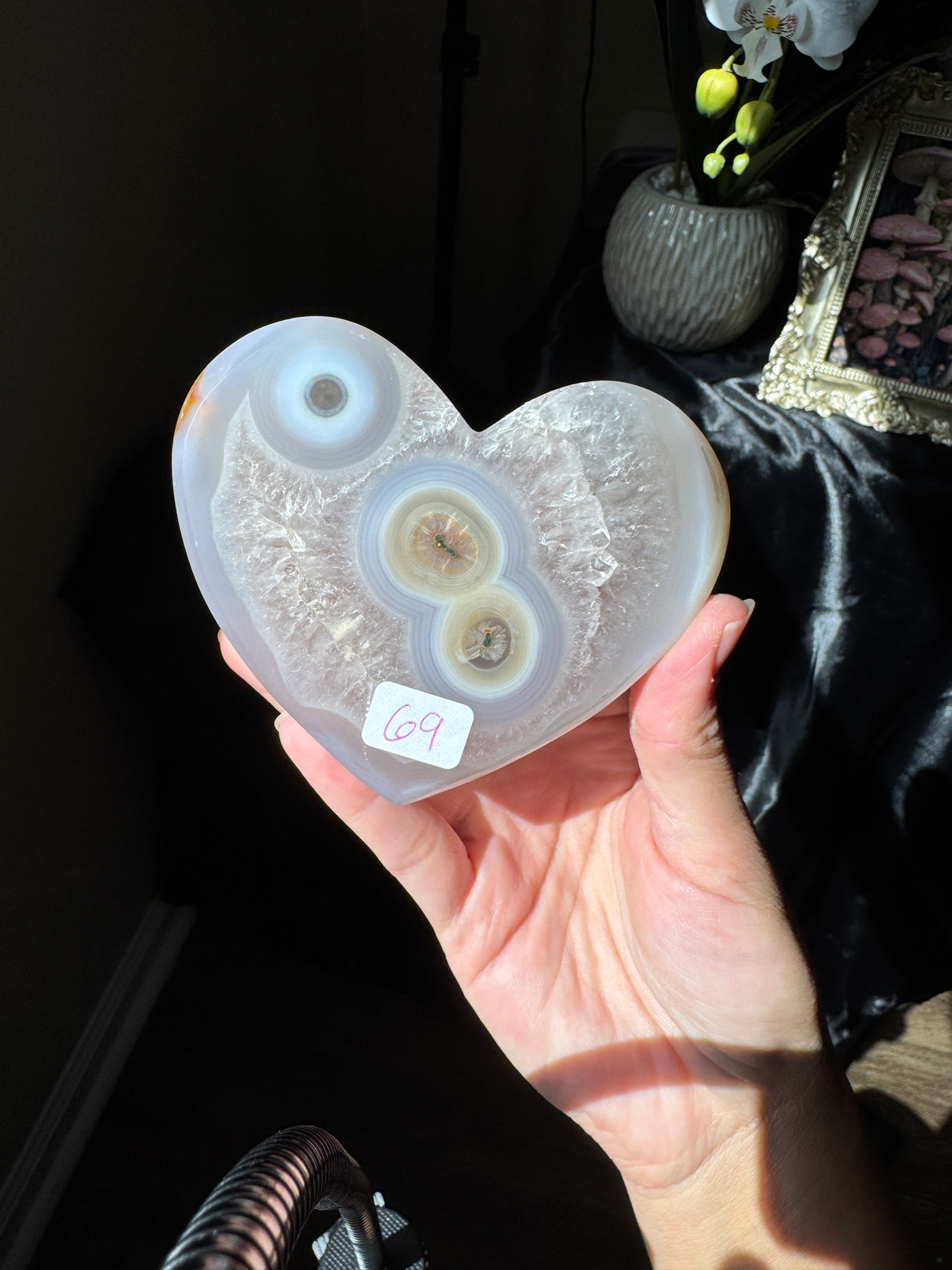 Pastel Blue Agate Heart on stand