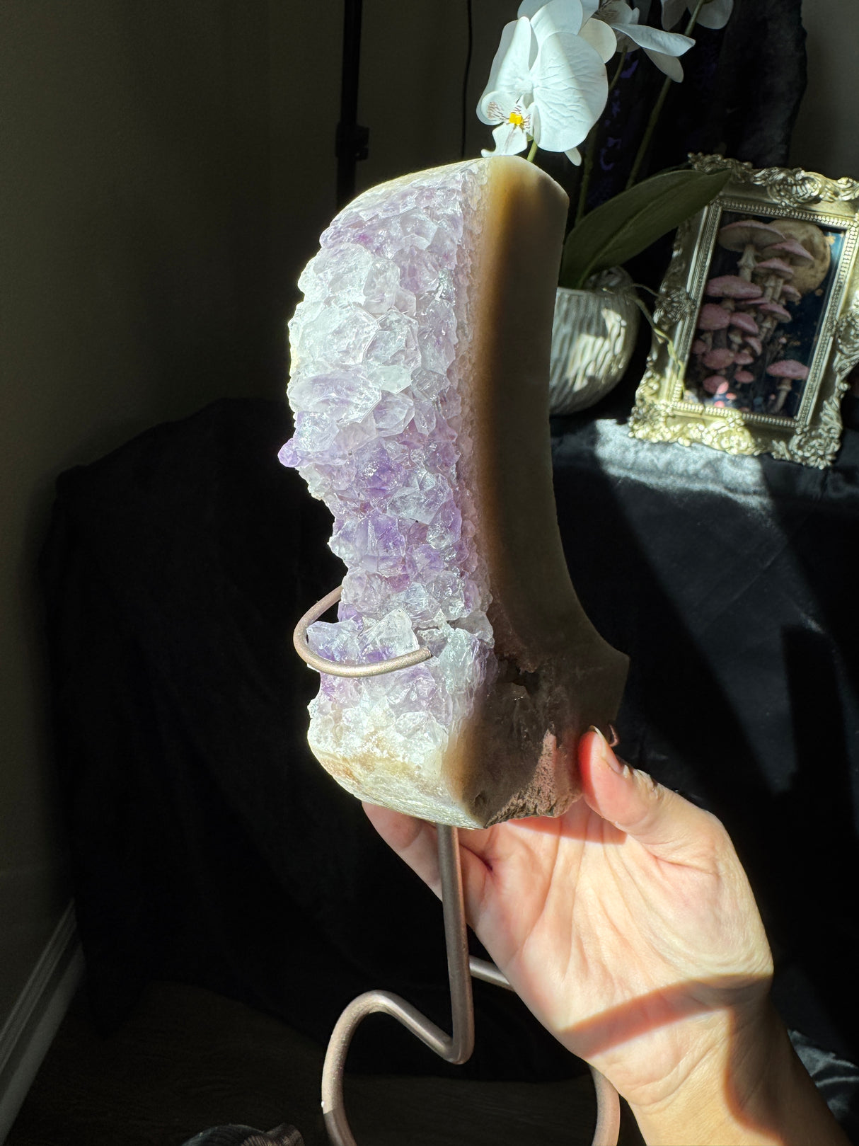 Large Pink Amethyst Moon on stand