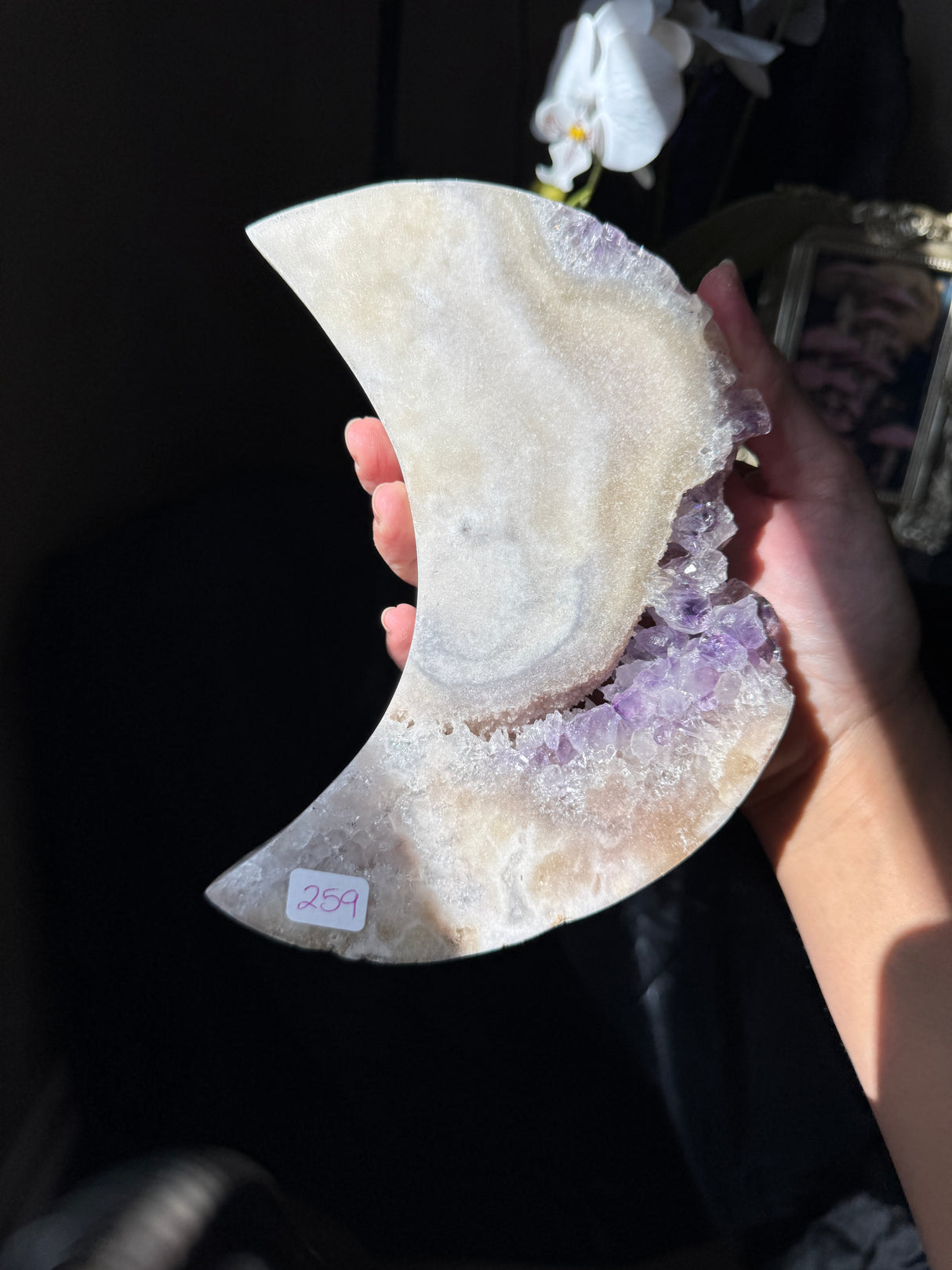 Large Pink Amethyst Moon on stand