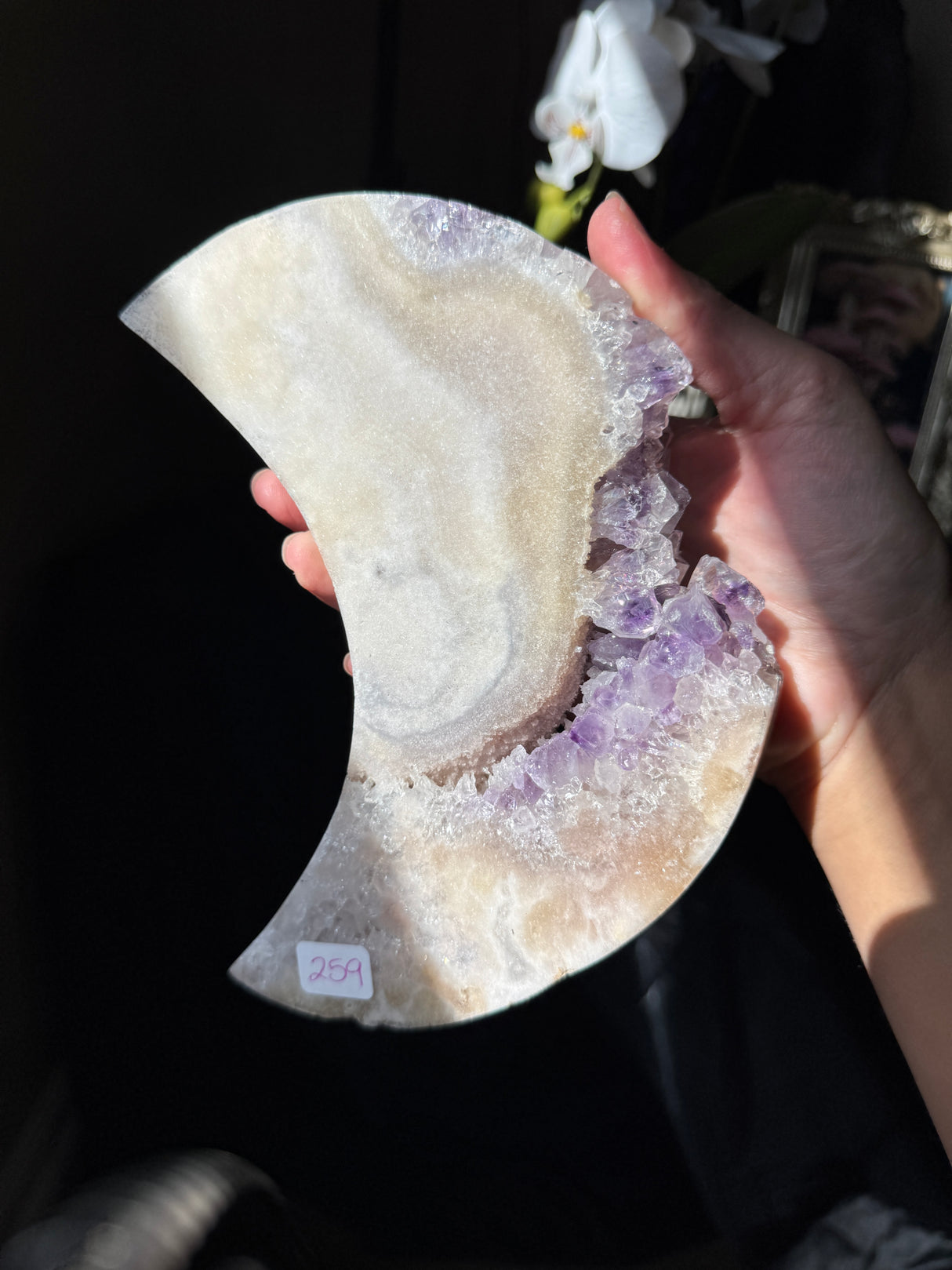 Large Pink Amethyst Moon on stand