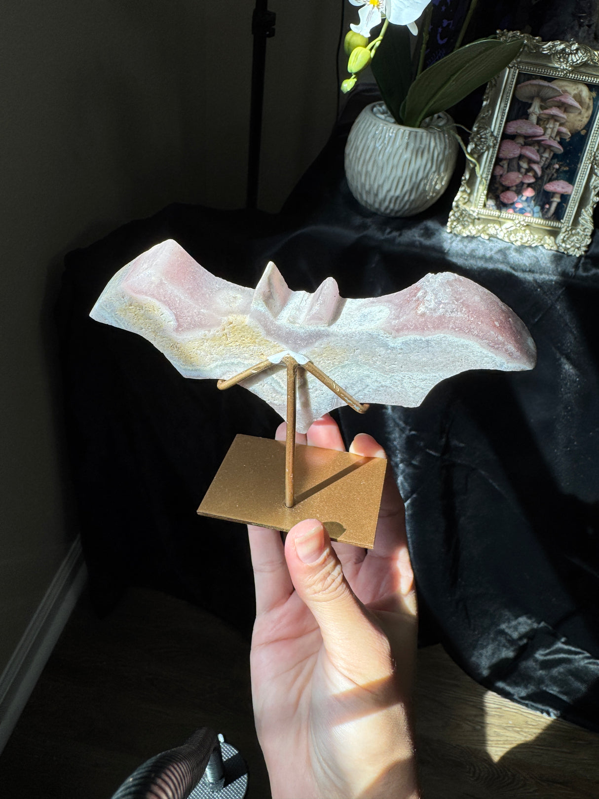 Pink Amethyst Bat on stand