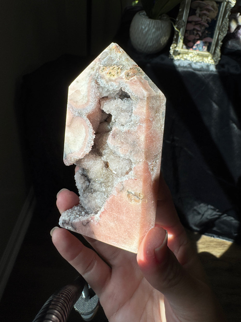 Pink Amethyst x Smoky Quartz Tower with Druzy pockets