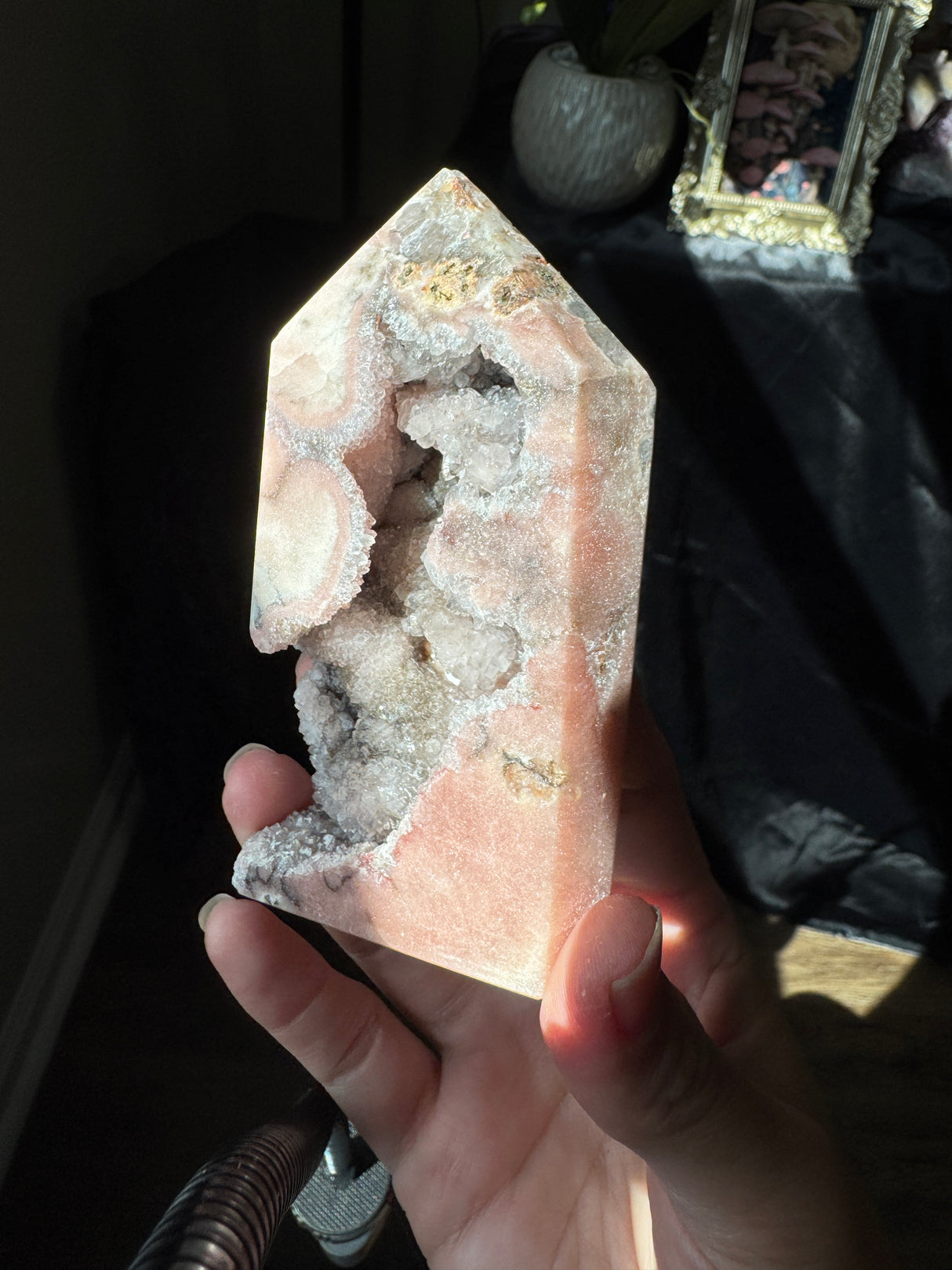 Pink Amethyst x Smoky Quartz Tower with Druzy pockets