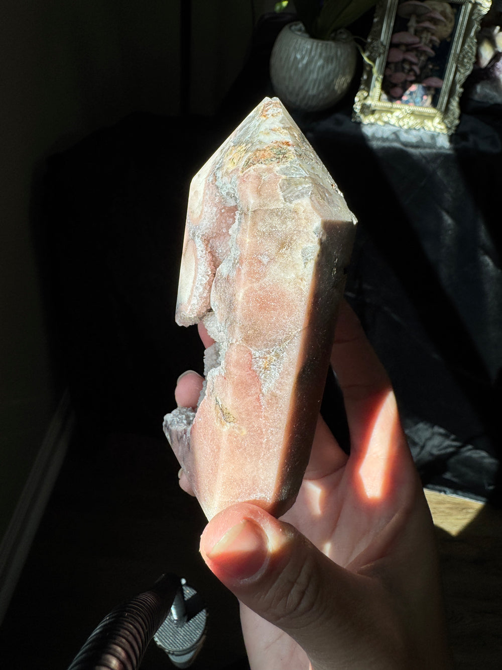 Pink Amethyst x Smoky Quartz Tower with Druzy pockets