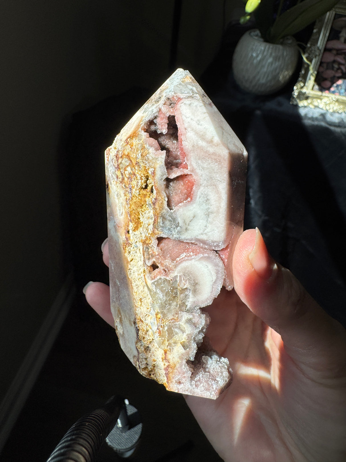 Pink Amethyst x Smoky Quartz Tower with Druzy pockets