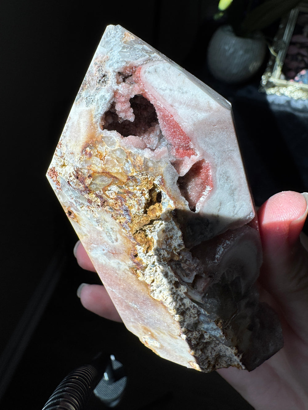 Pink Amethyst x Smoky Quartz Tower with Druzy pockets