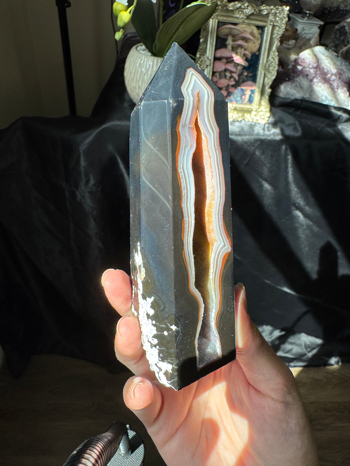 Druzy Black Agate Tower