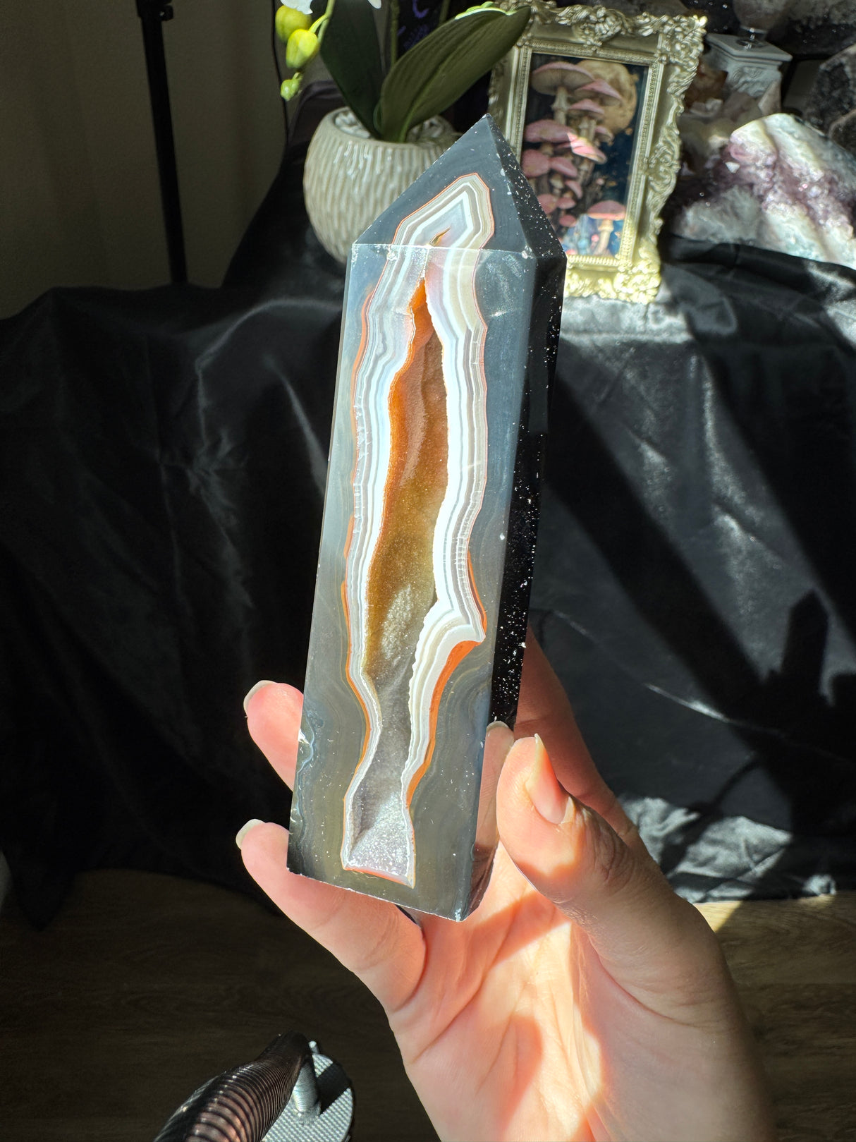 Druzy Black Agate Tower