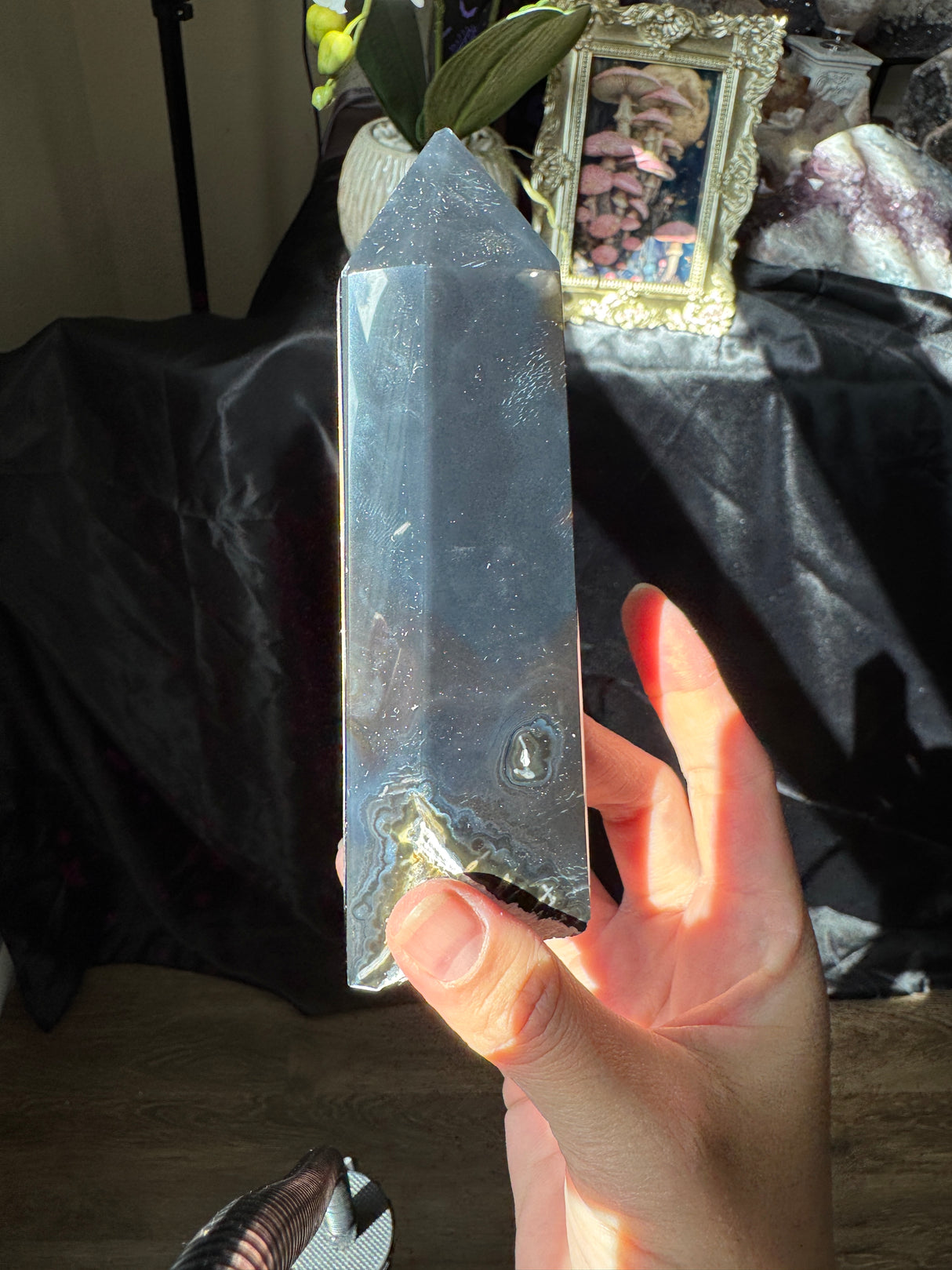 Druzy Black Agate Tower