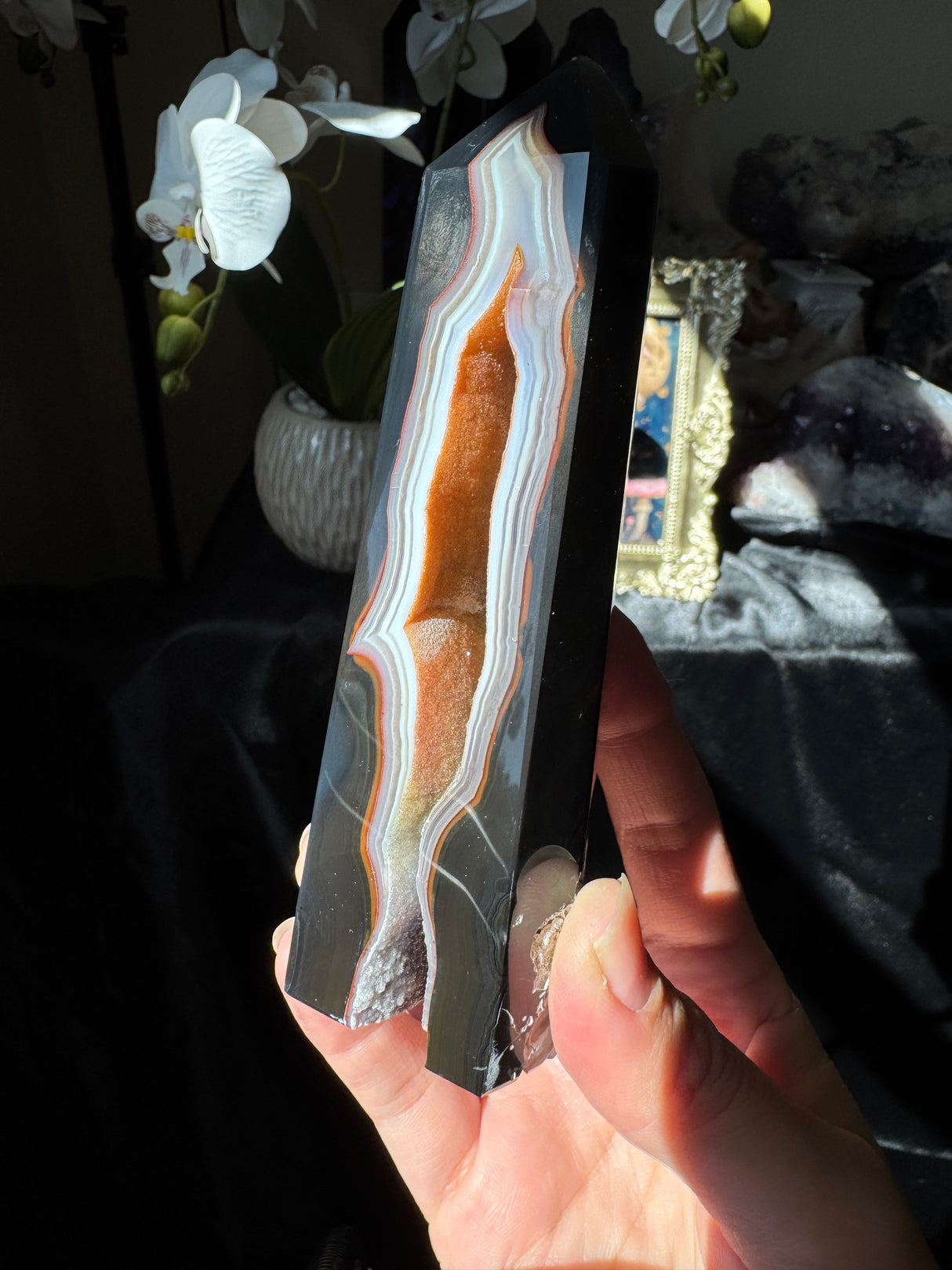 Druzy Black Agate Tower